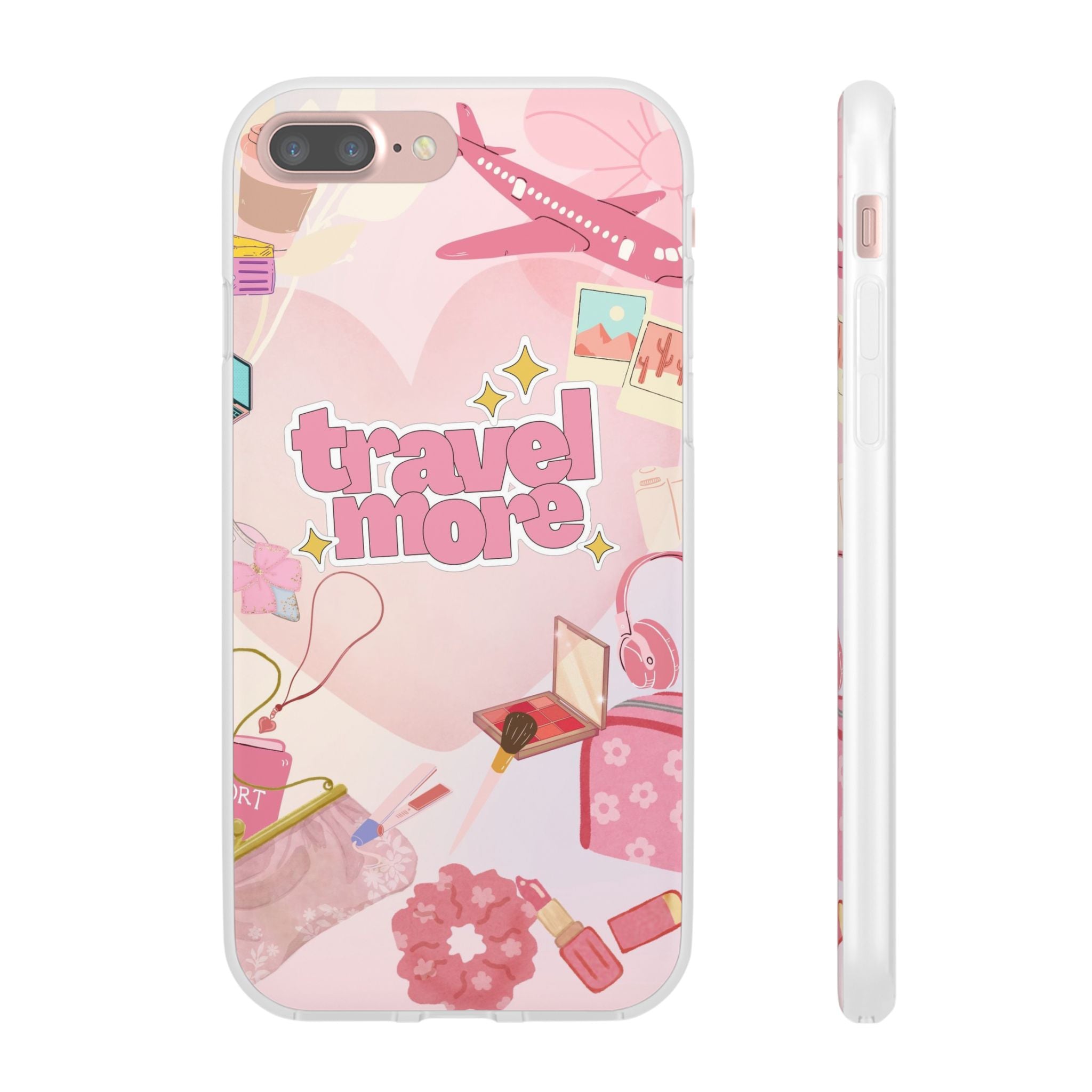 Travel More Pink Phone Case — Cute Airplane & Luggage Flexi Case