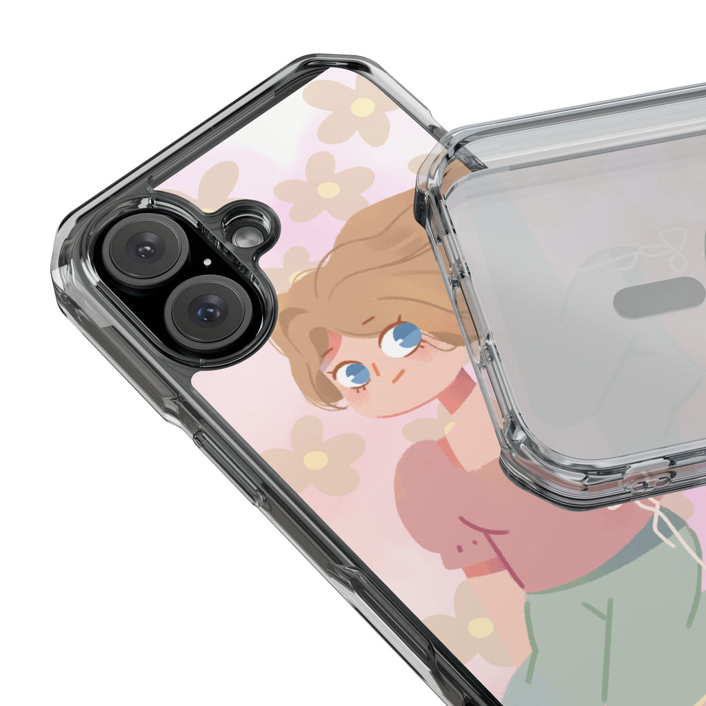 Clear Magnetic Phone Case — Pastel Girl Floral Design