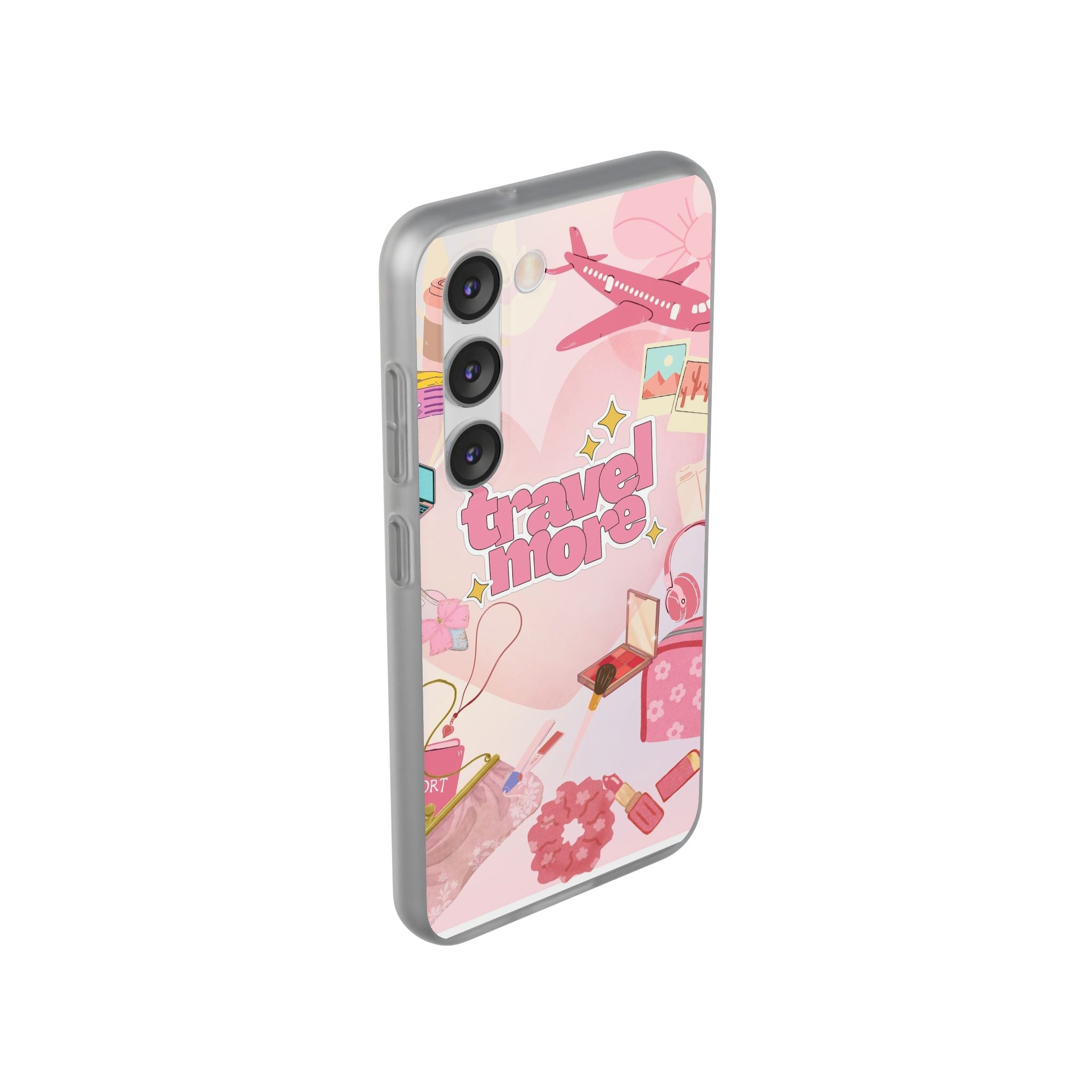 Travel More Pink Phone Case — Cute Airplane & Luggage Flexi Case