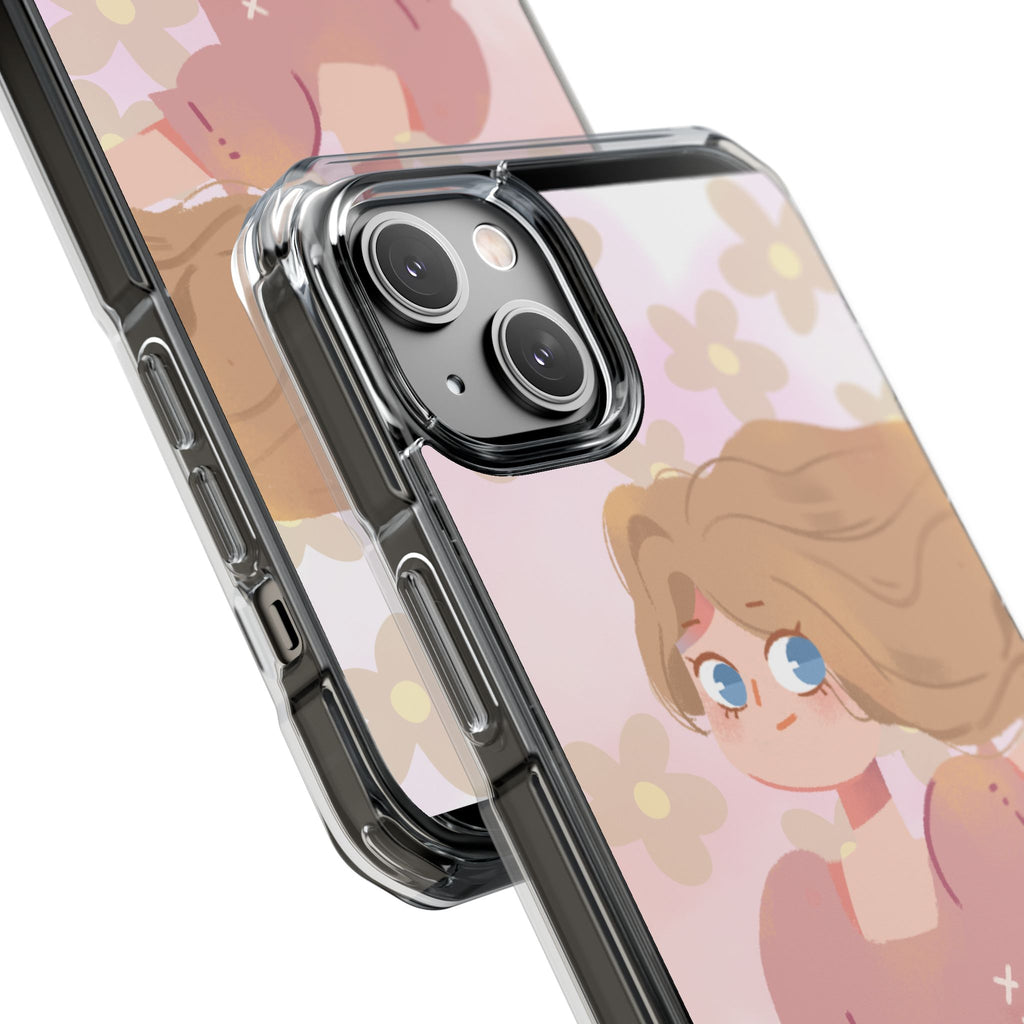 Clear Magnetic Phone Case — Pastel Girl Floral Design