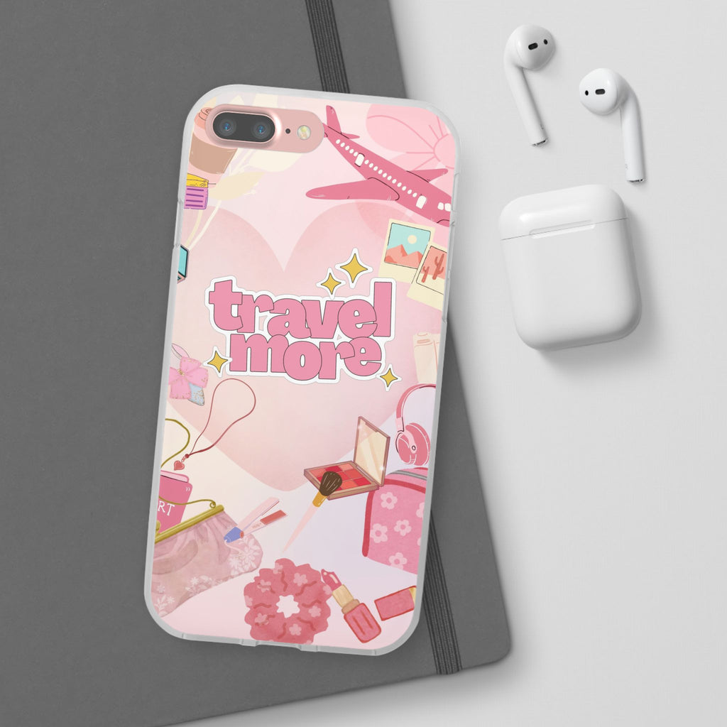 Travel More Pink Phone Case — Cute Airplane & Luggage Flexi Case