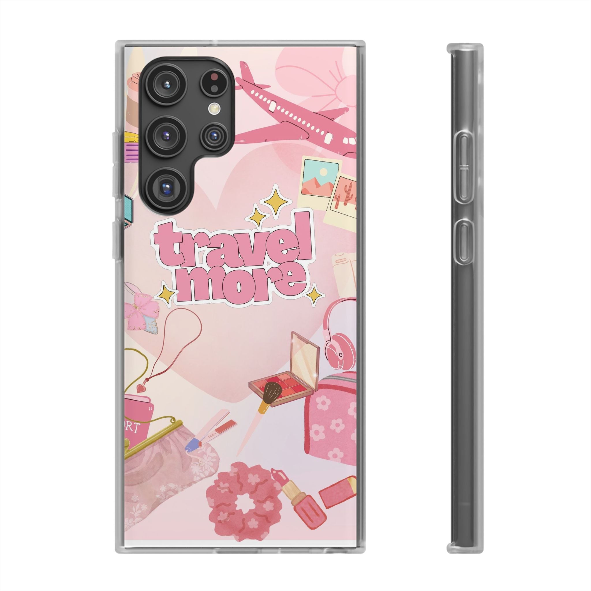 Travel More Pink Phone Case — Cute Airplane & Luggage Flexi Case