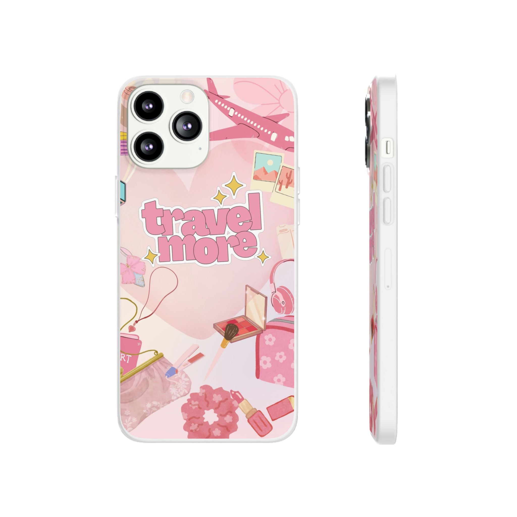Travel More Pink Phone Case — Cute Airplane & Luggage Flexi Case