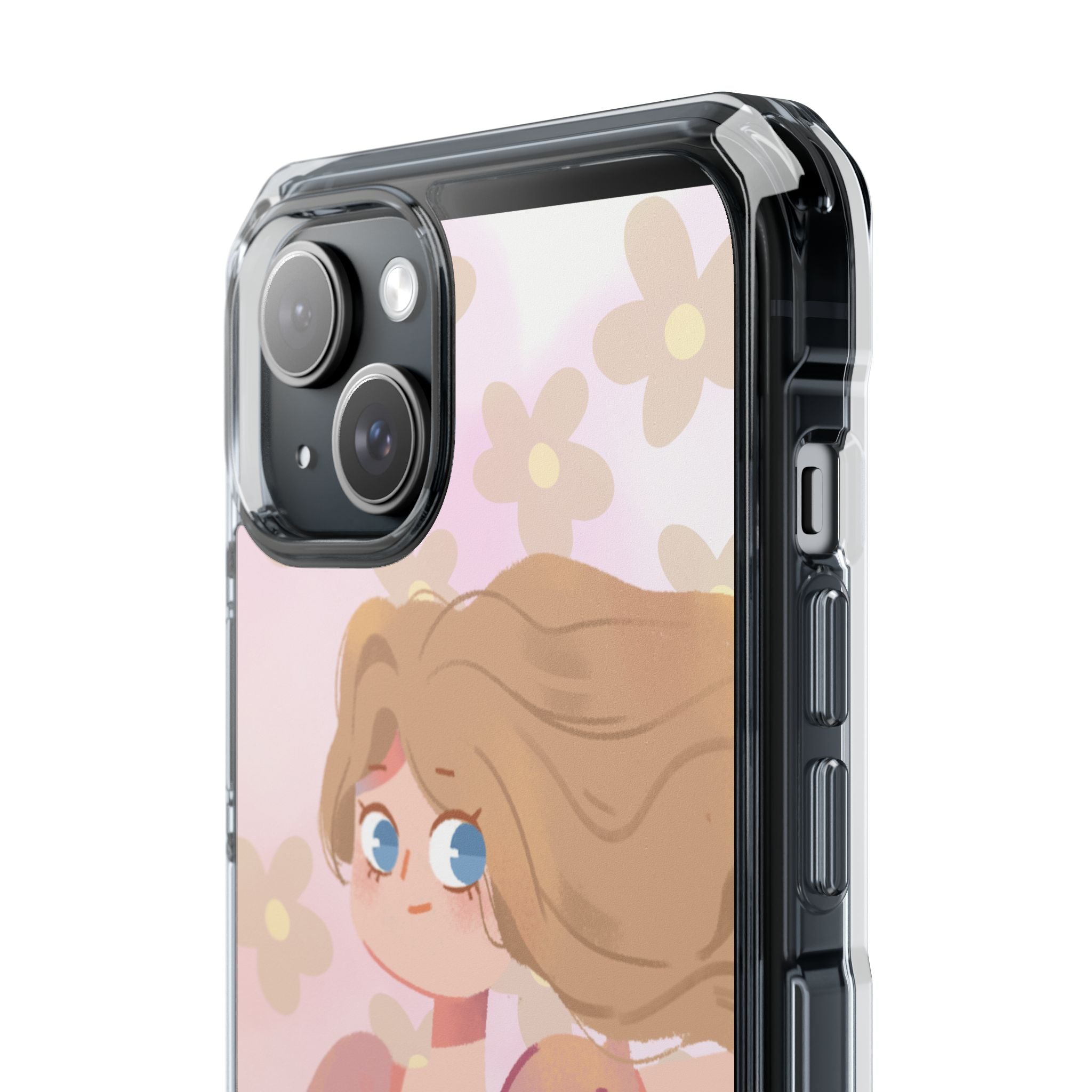 Clear Magnetic Phone Case — Pastel Girl Floral Design