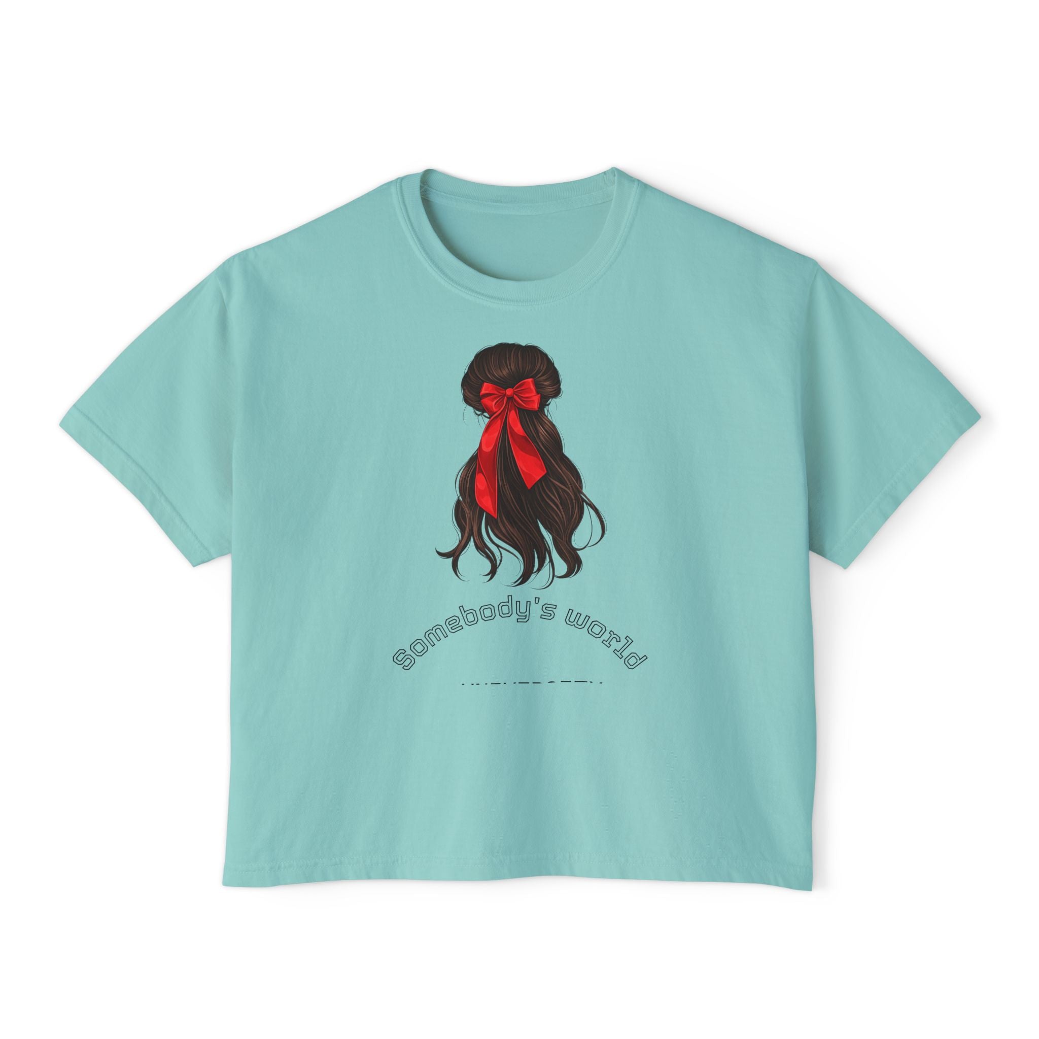Red Ribbon Braided Hair illustration Tee | Somebody's Wizard text