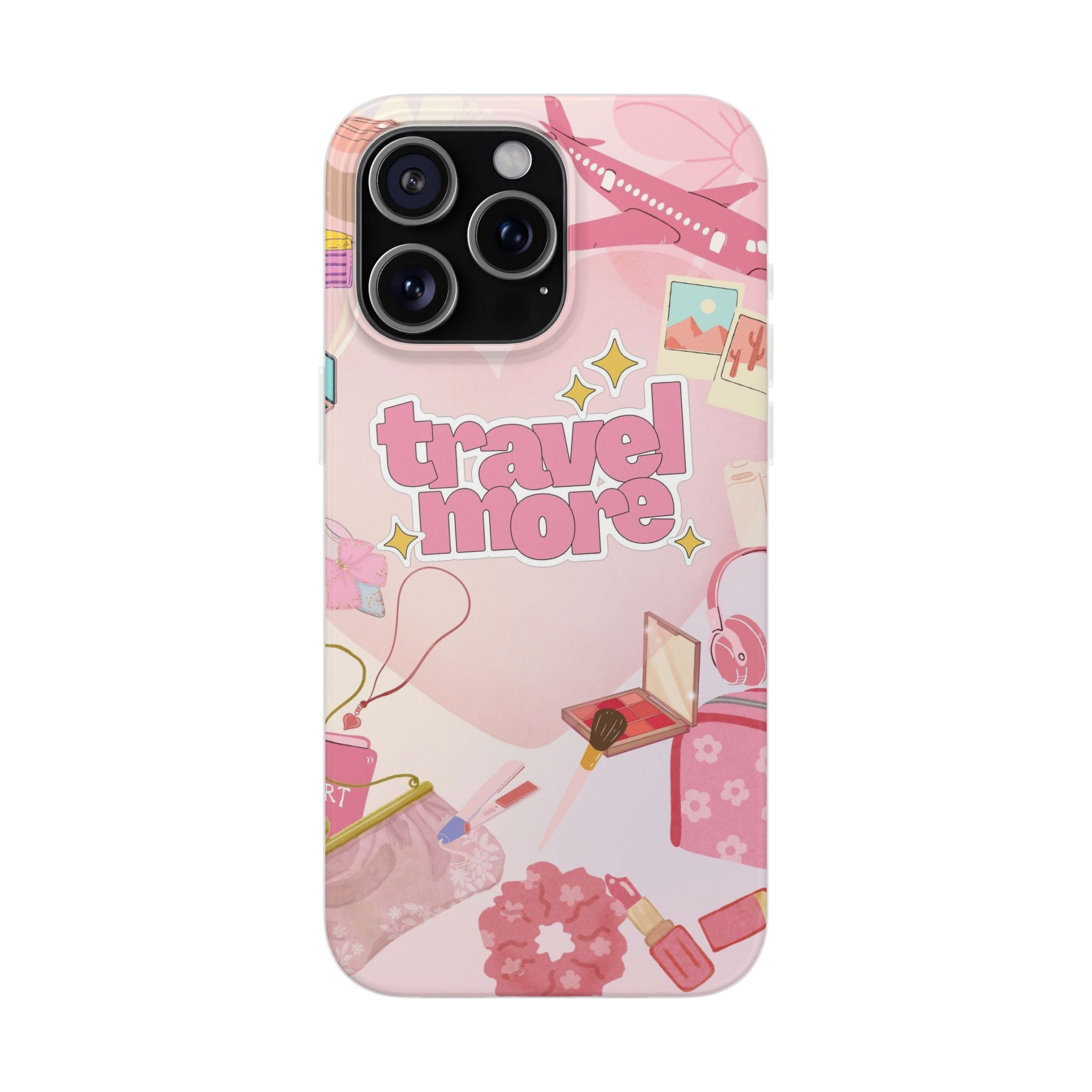 Travel More Pink Phone Case — Cute Airplane & Luggage Flexi Case