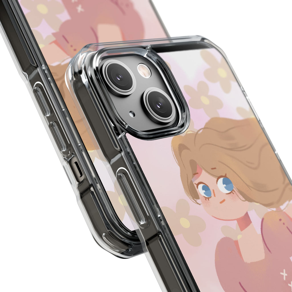 Clear Magnetic Phone Case — Pastel Girl Floral Design