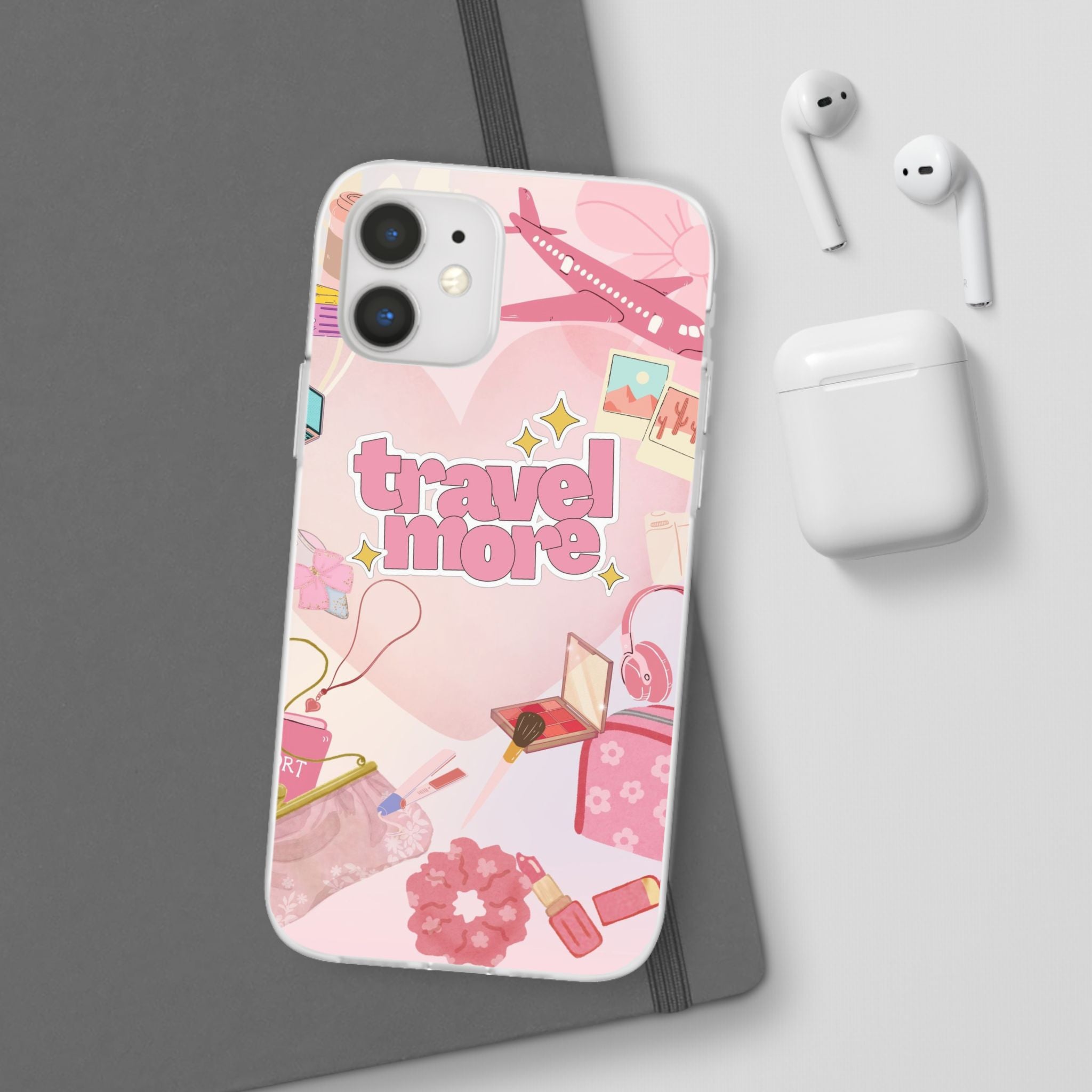 Travel More Pink Phone Case — Cute Airplane & Luggage Flexi Case