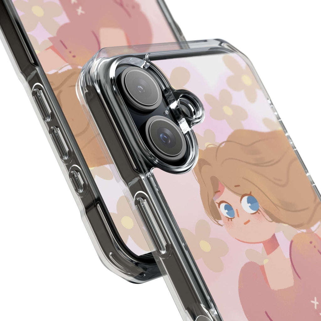 Clear Magnetic Phone Case — Pastel Girl Floral Design