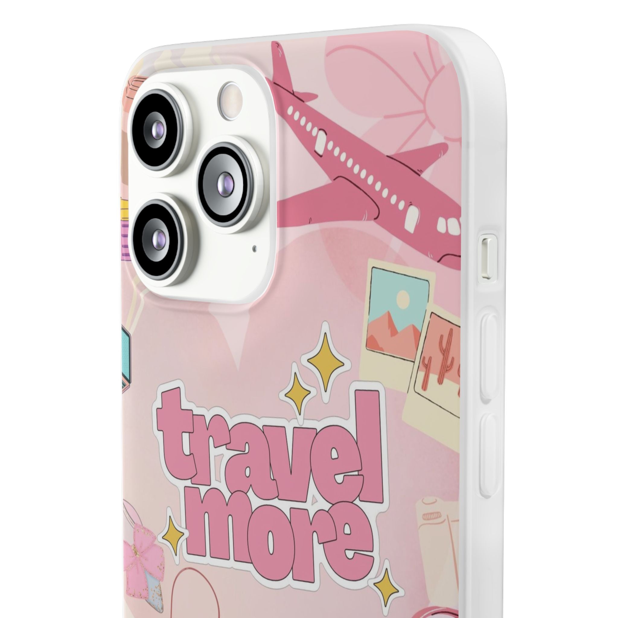 Travel More Pink Phone Case — Cute Airplane & Luggage Flexi Case