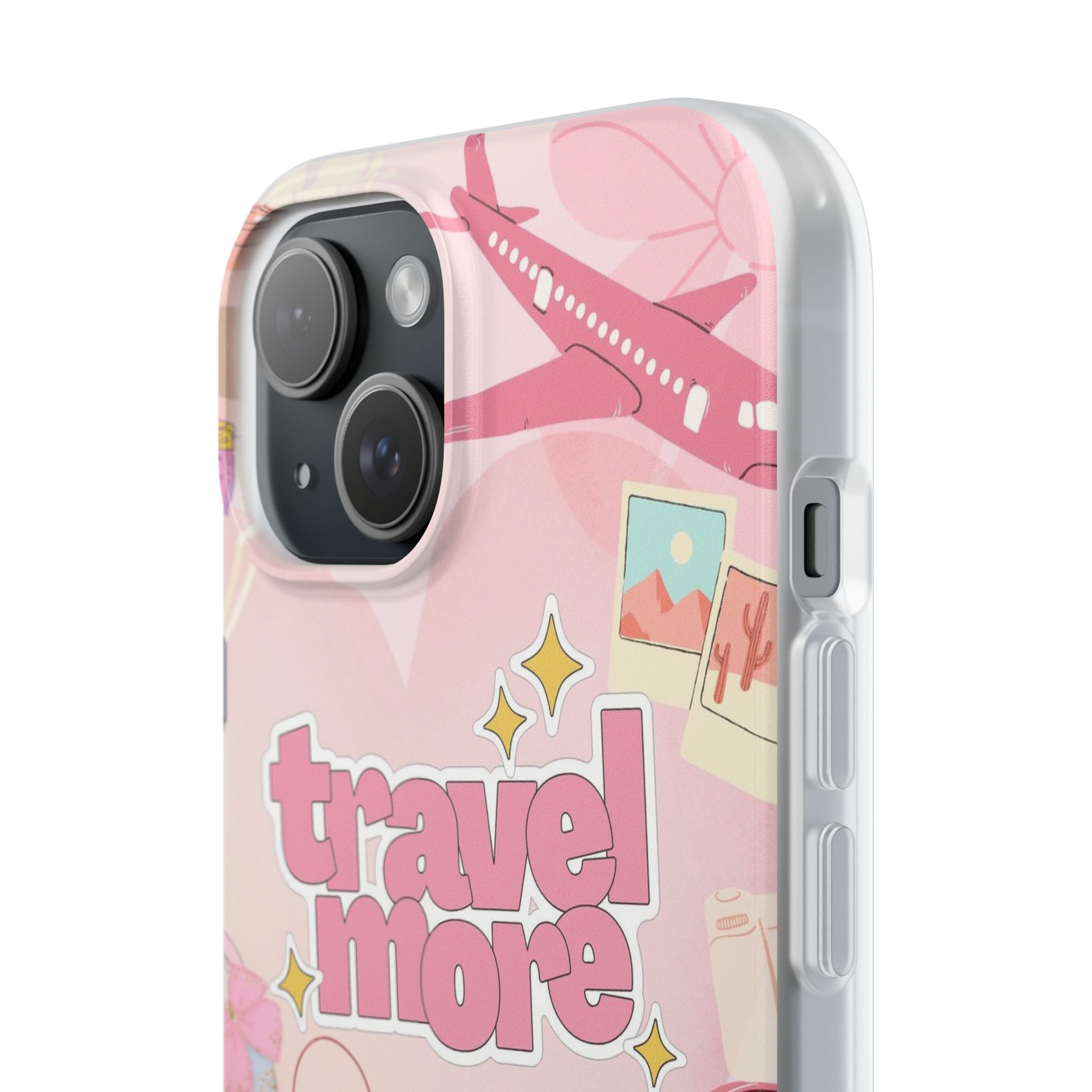 Travel More Pink Phone Case — Cute Airplane & Luggage Flexi Case