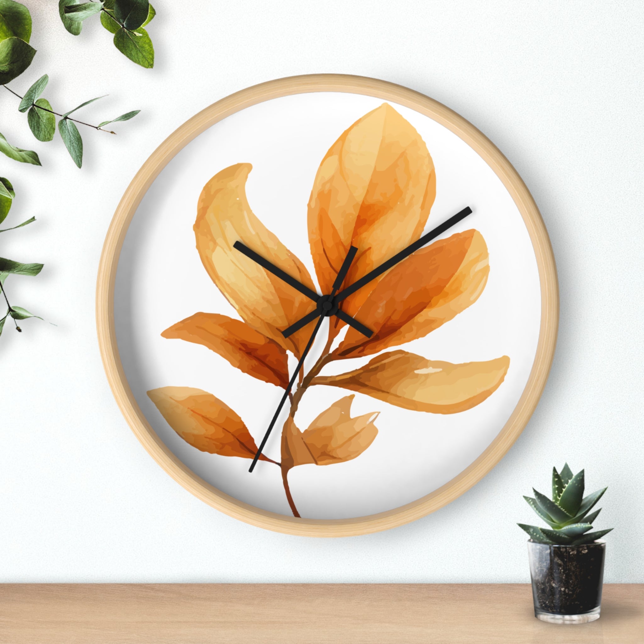 Autumn Watercolor Foliage Wall Clock