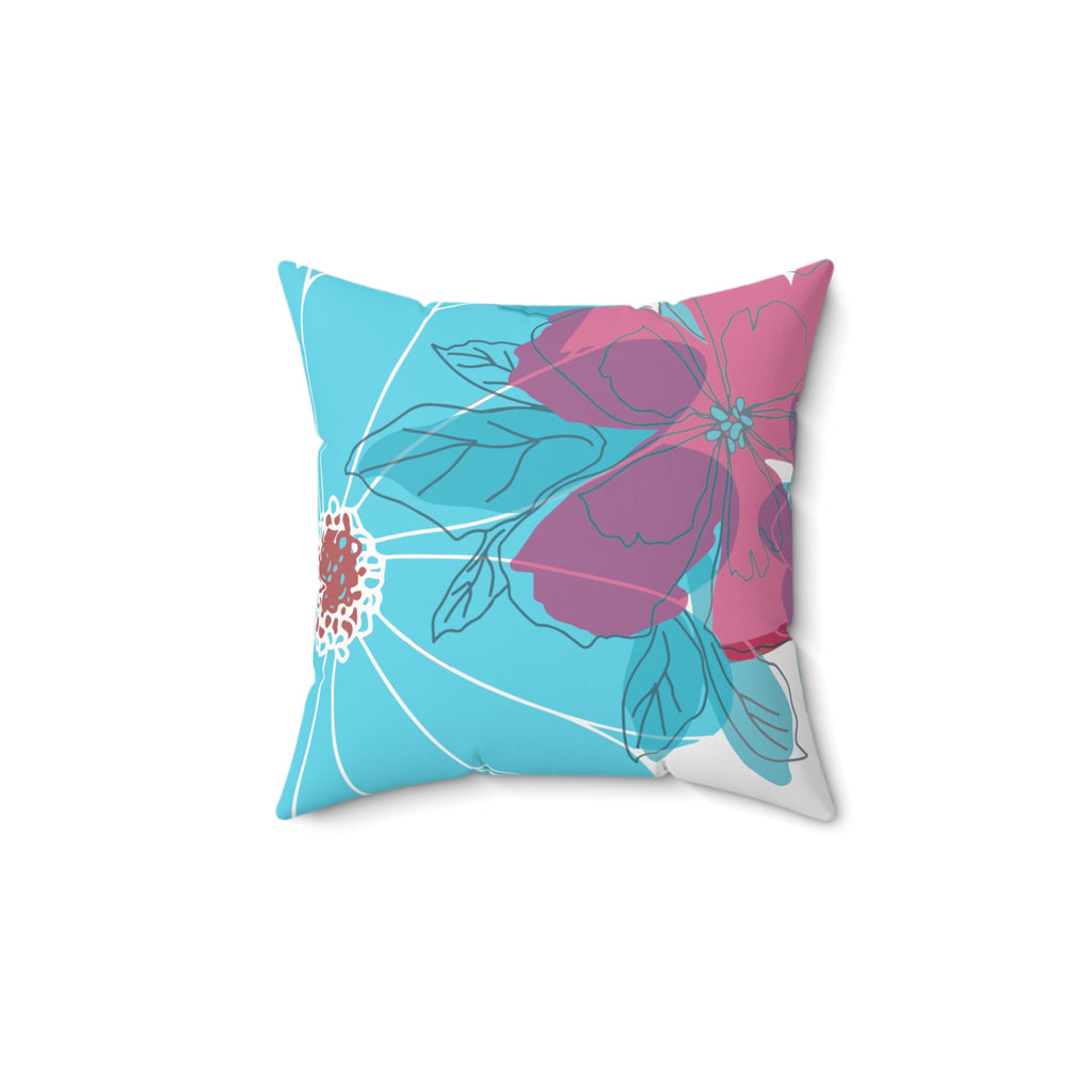 Floral Breeze Square Pillow — Turquoise & Pink Botanical Throw Pillow