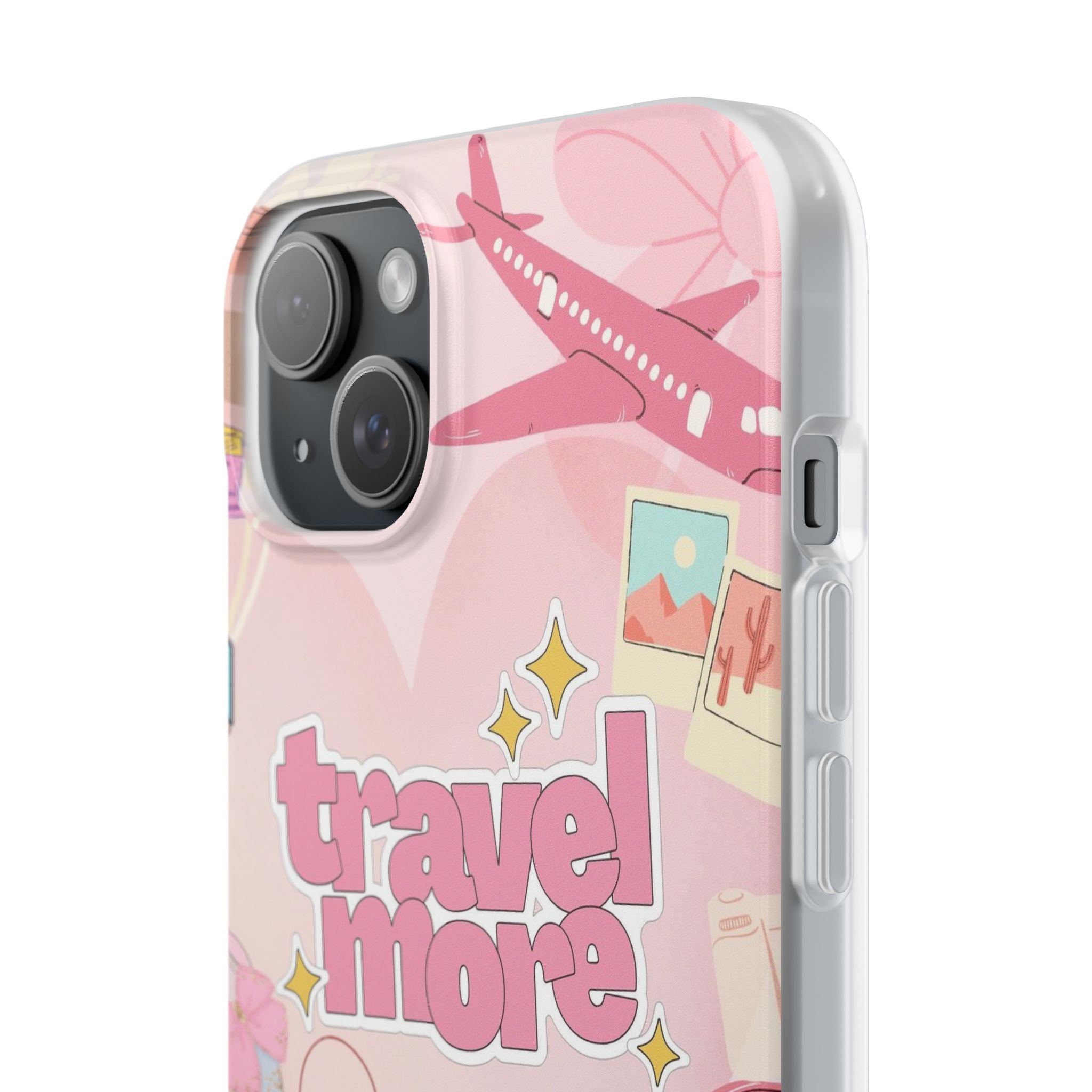 Travel More Pink Phone Case — Cute Airplane & Luggage Flexi Case