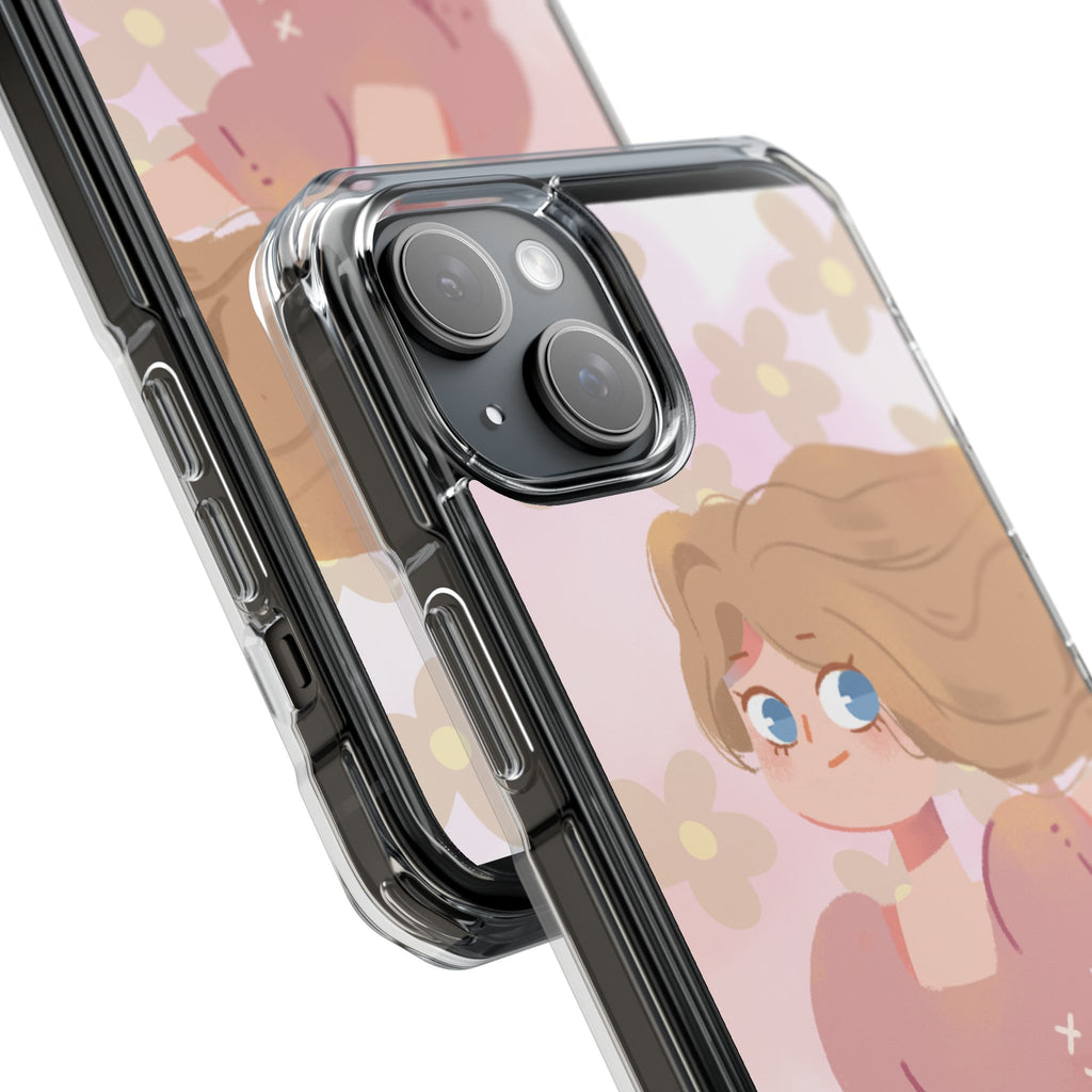 Clear Magnetic Phone Case — Pastel Girl Floral Design
