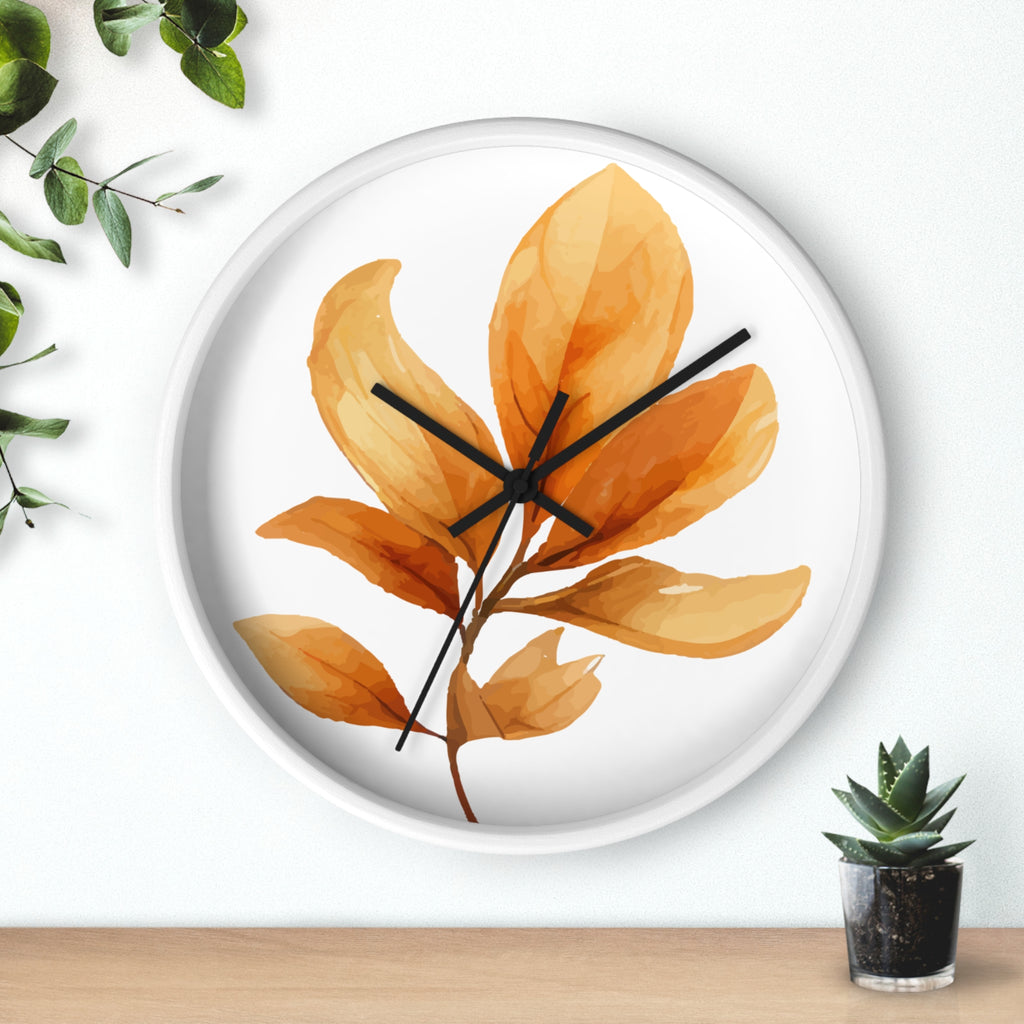 Autumn Watercolor Foliage Wall Clock