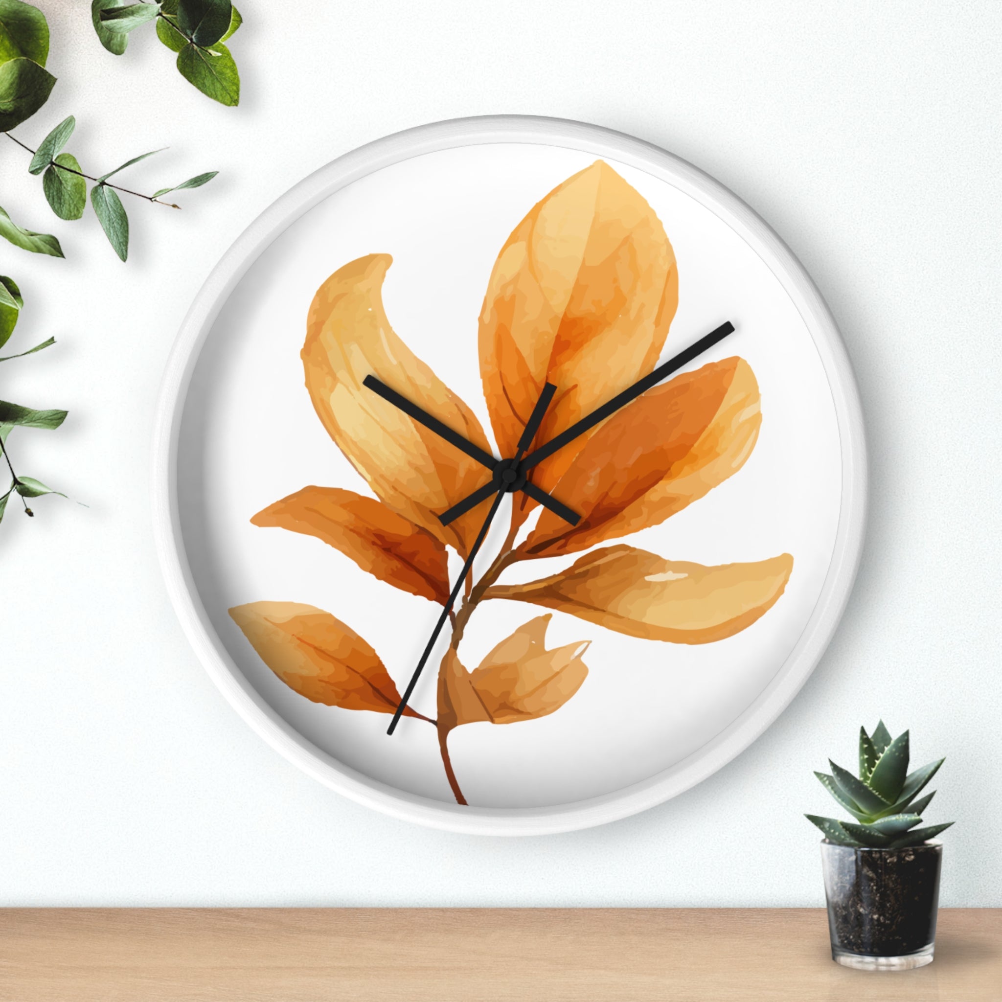 Autumn Watercolor Foliage Wall Clock