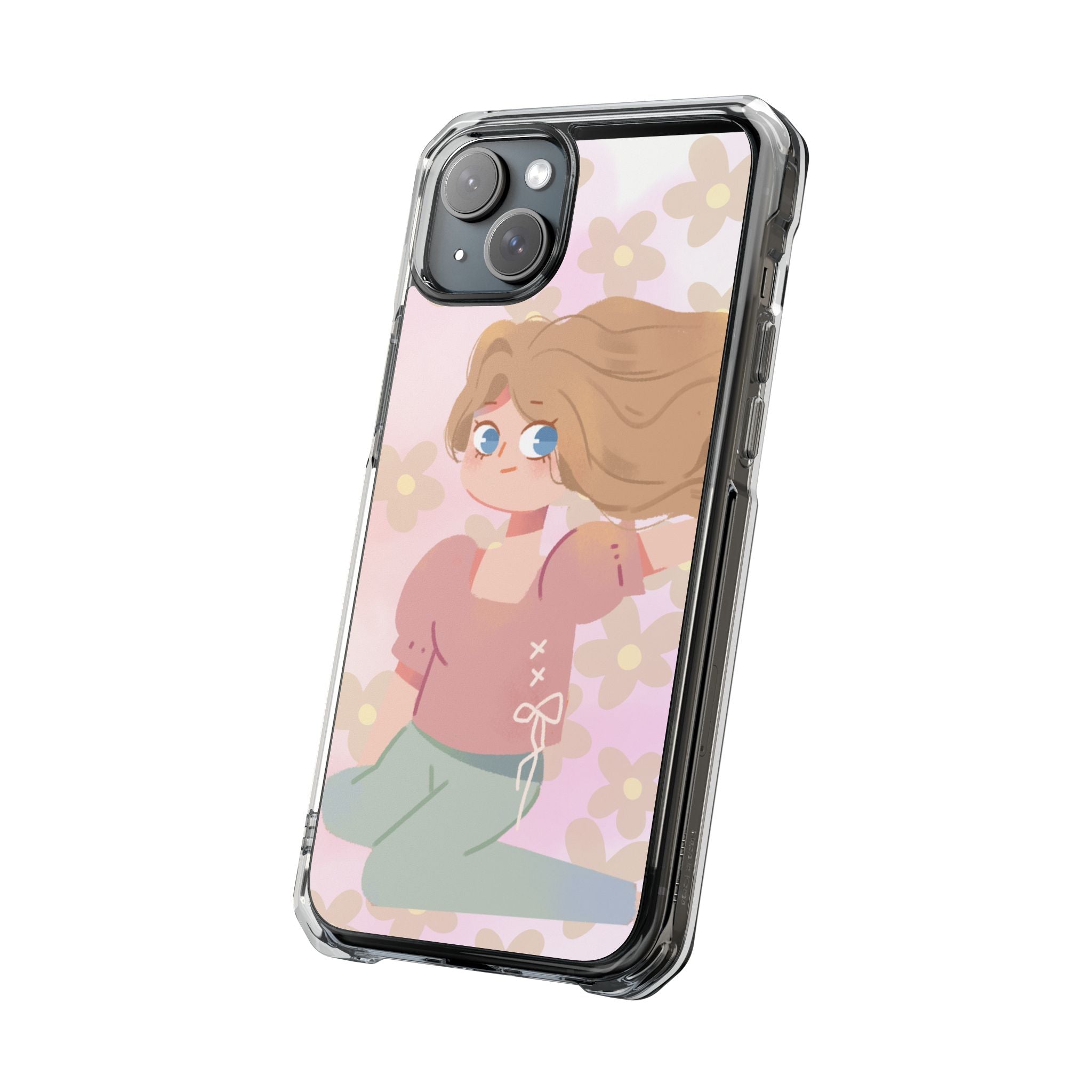 Clear Magnetic Phone Case — Pastel Girl Floral Design
