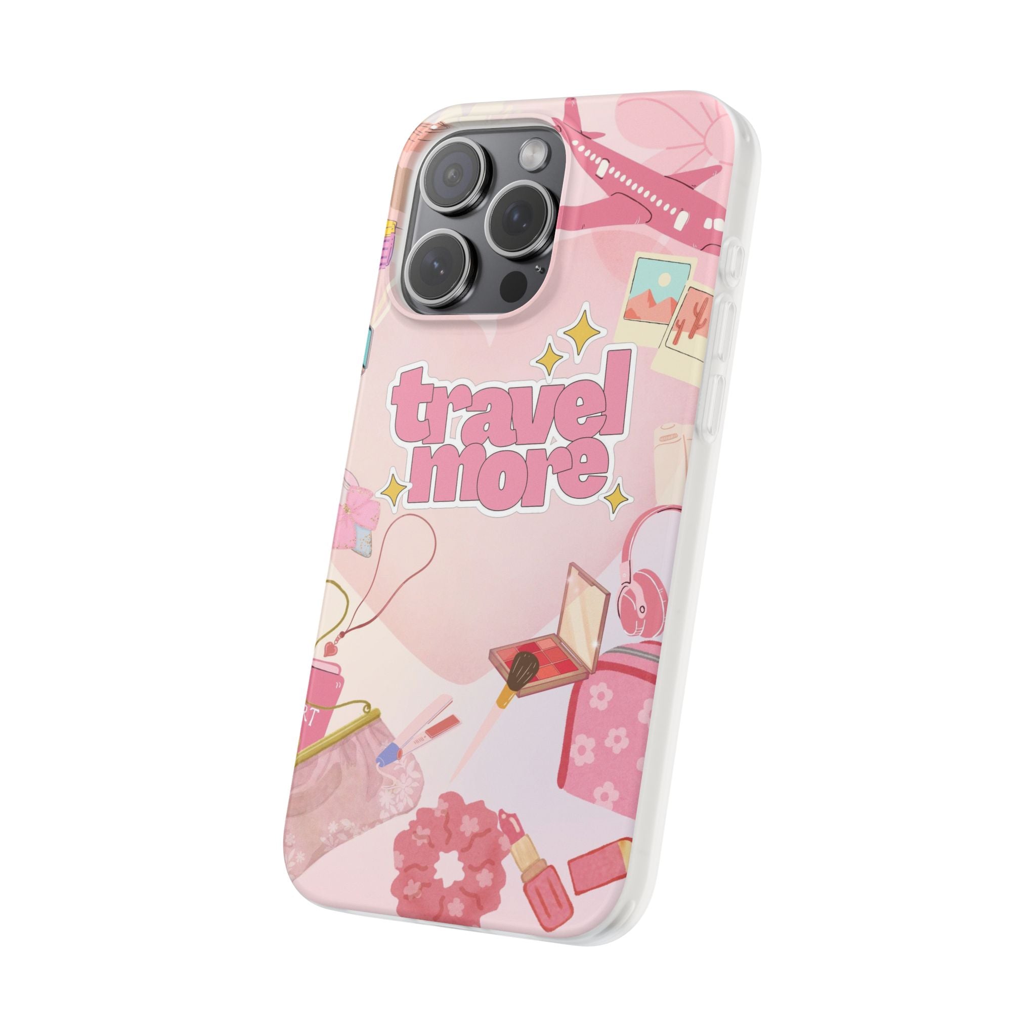 Travel More Pink Phone Case — Cute Airplane & Luggage Flexi Case