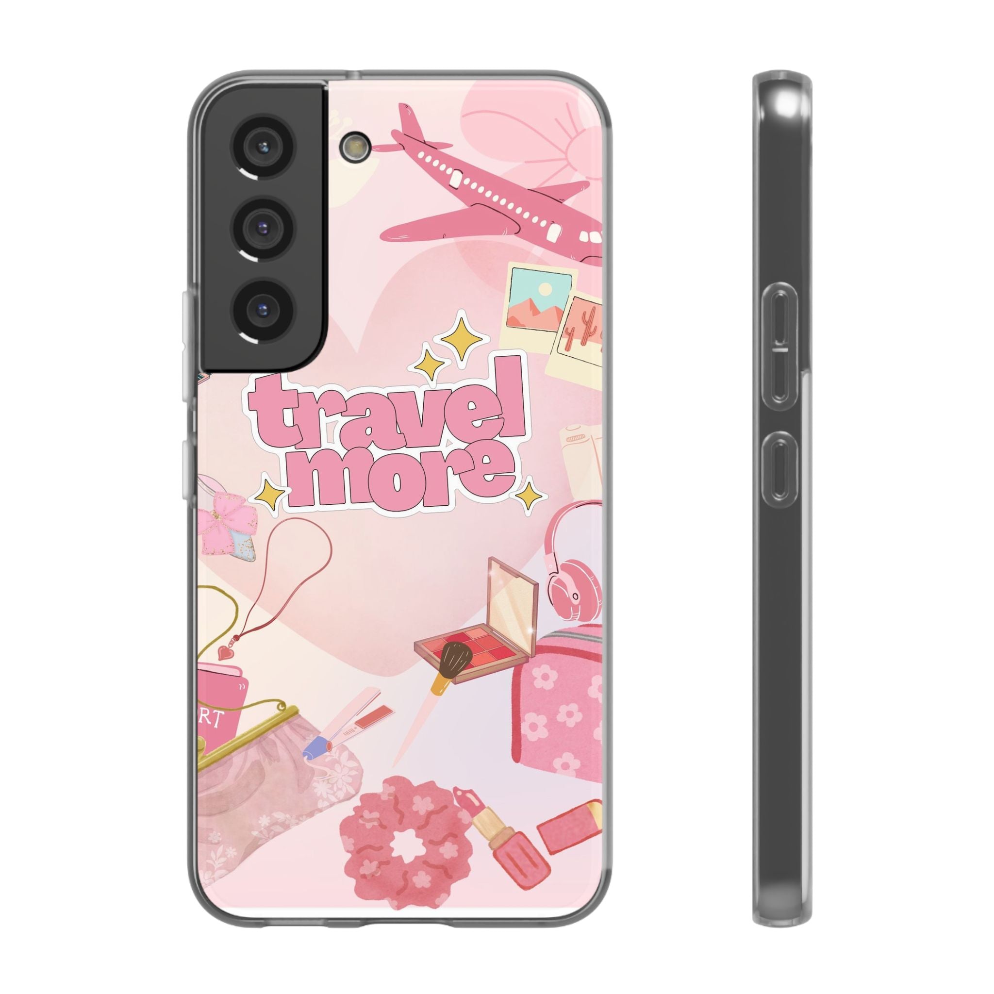 Travel More Pink Phone Case — Cute Airplane & Luggage Flexi Case