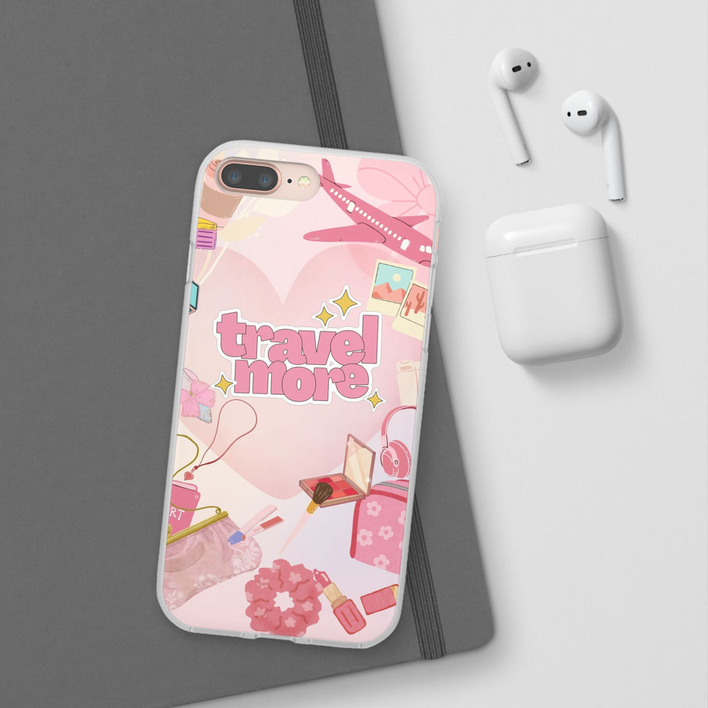 Travel More Pink Phone Case — Cute Airplane & Luggage Flexi Case