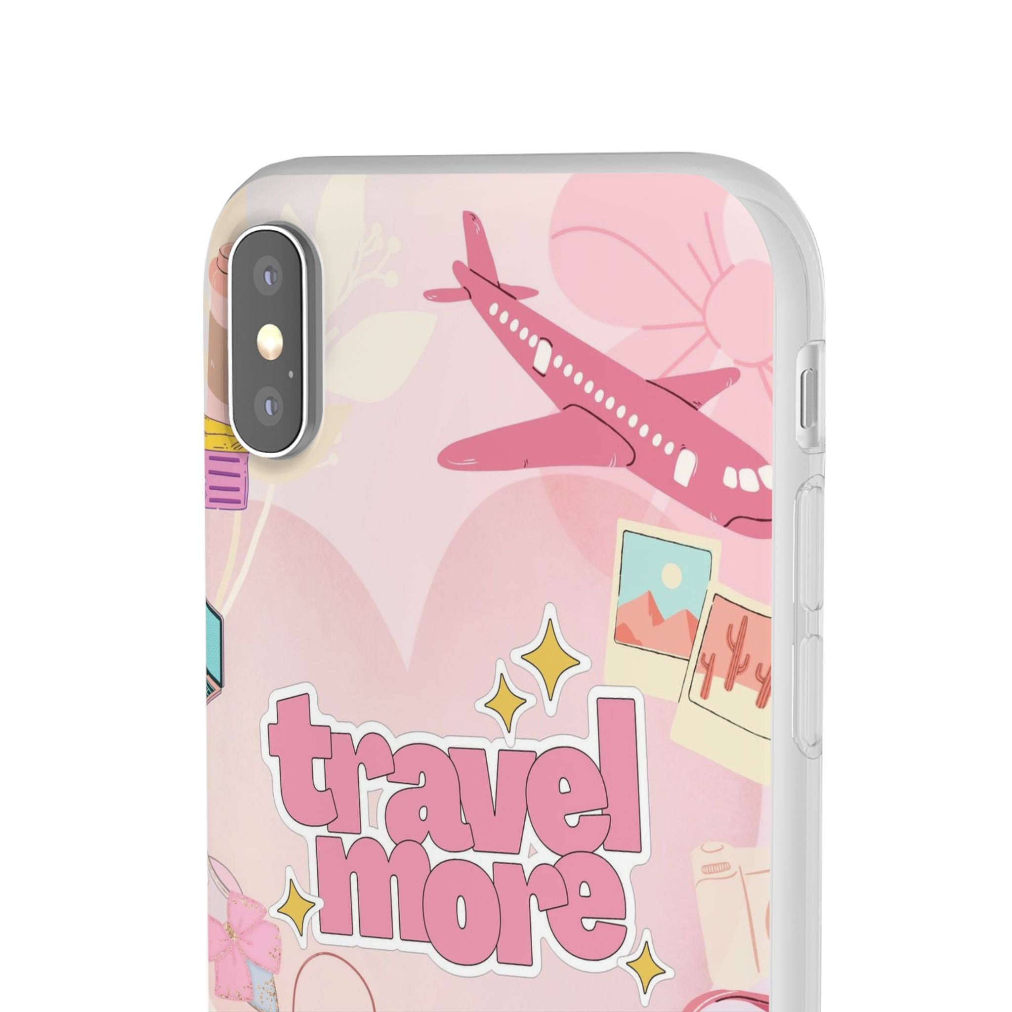 Travel More Pink Phone Case — Cute Airplane & Luggage Flexi Case