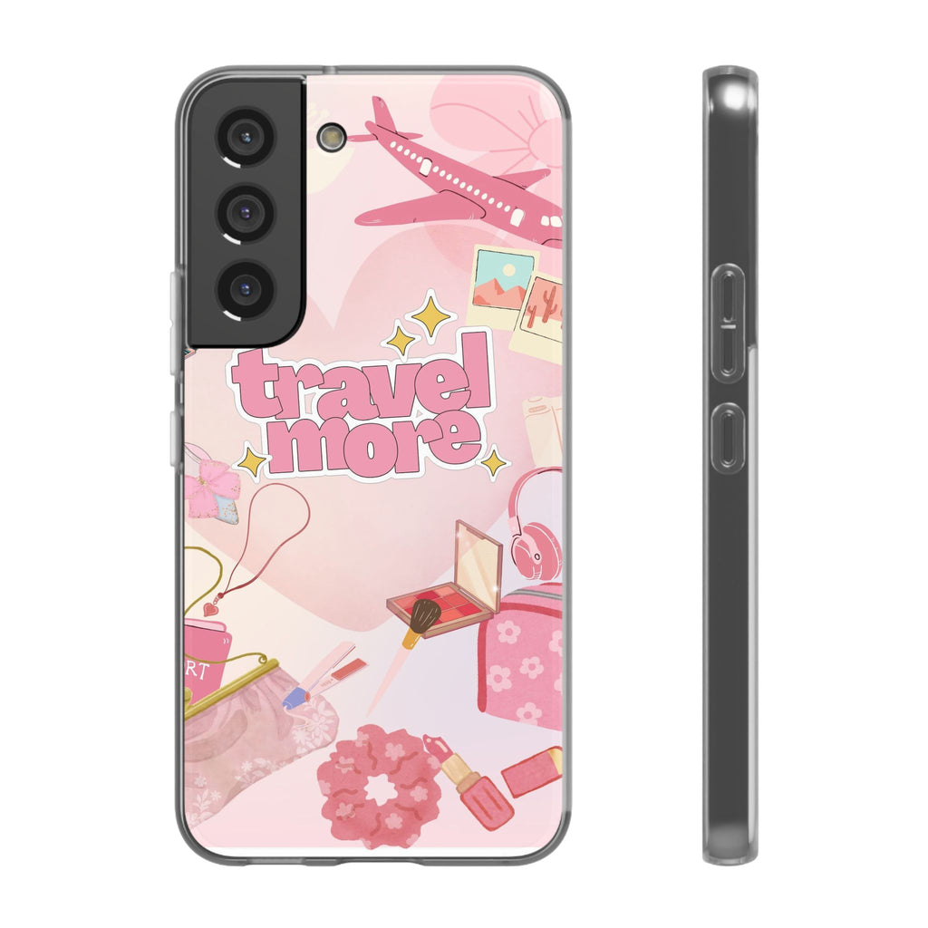 Travel More Pink Phone Case — Cute Airplane & Luggage Flexi Case