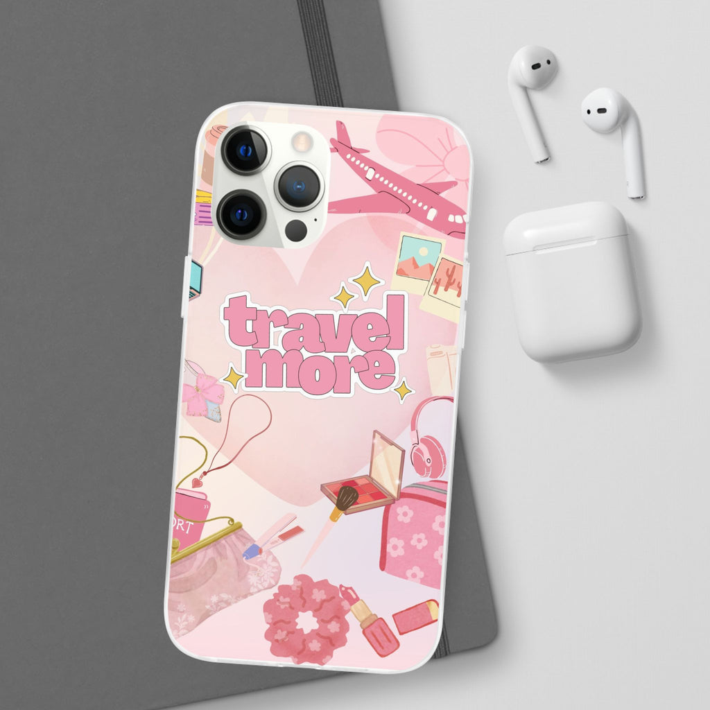 Travel More Pink Phone Case — Cute Airplane & Luggage Flexi Case