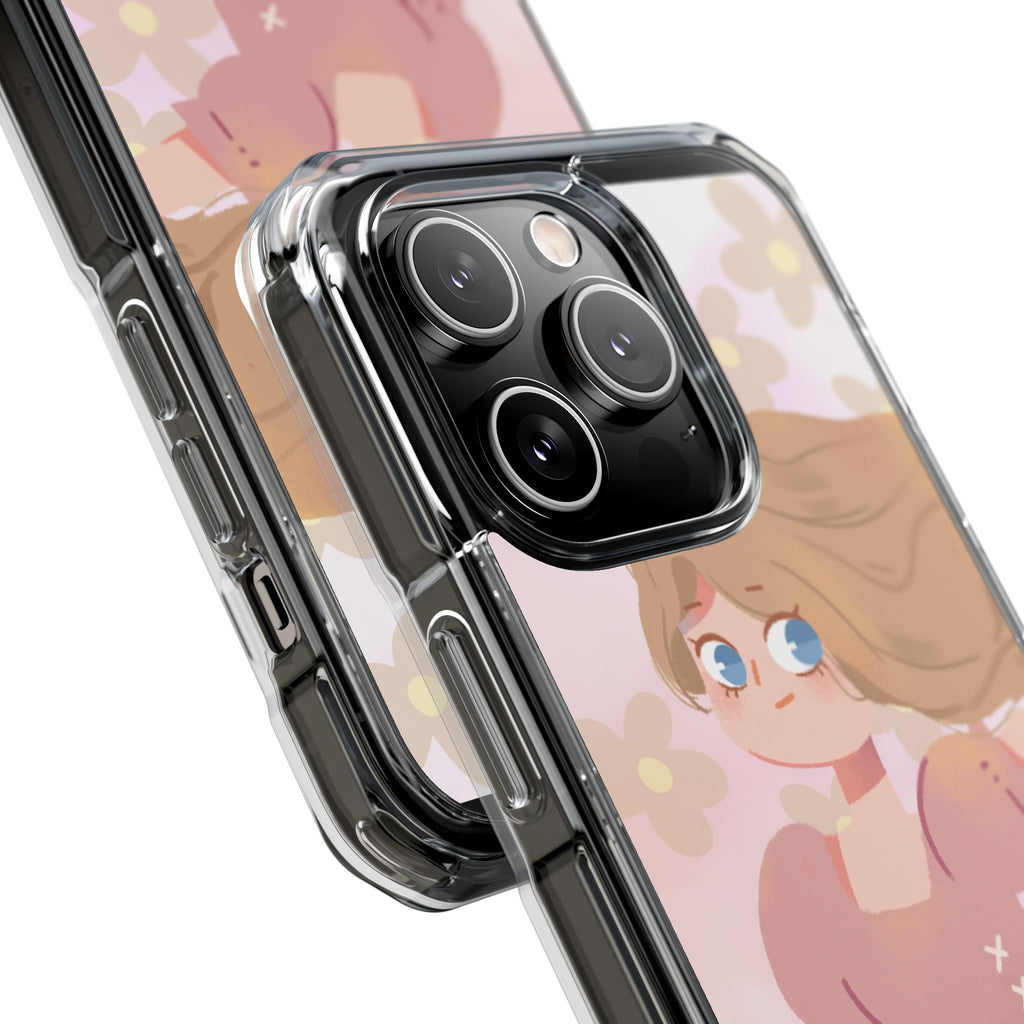 Clear Magnetic Phone Case — Pastel Girl Floral Design