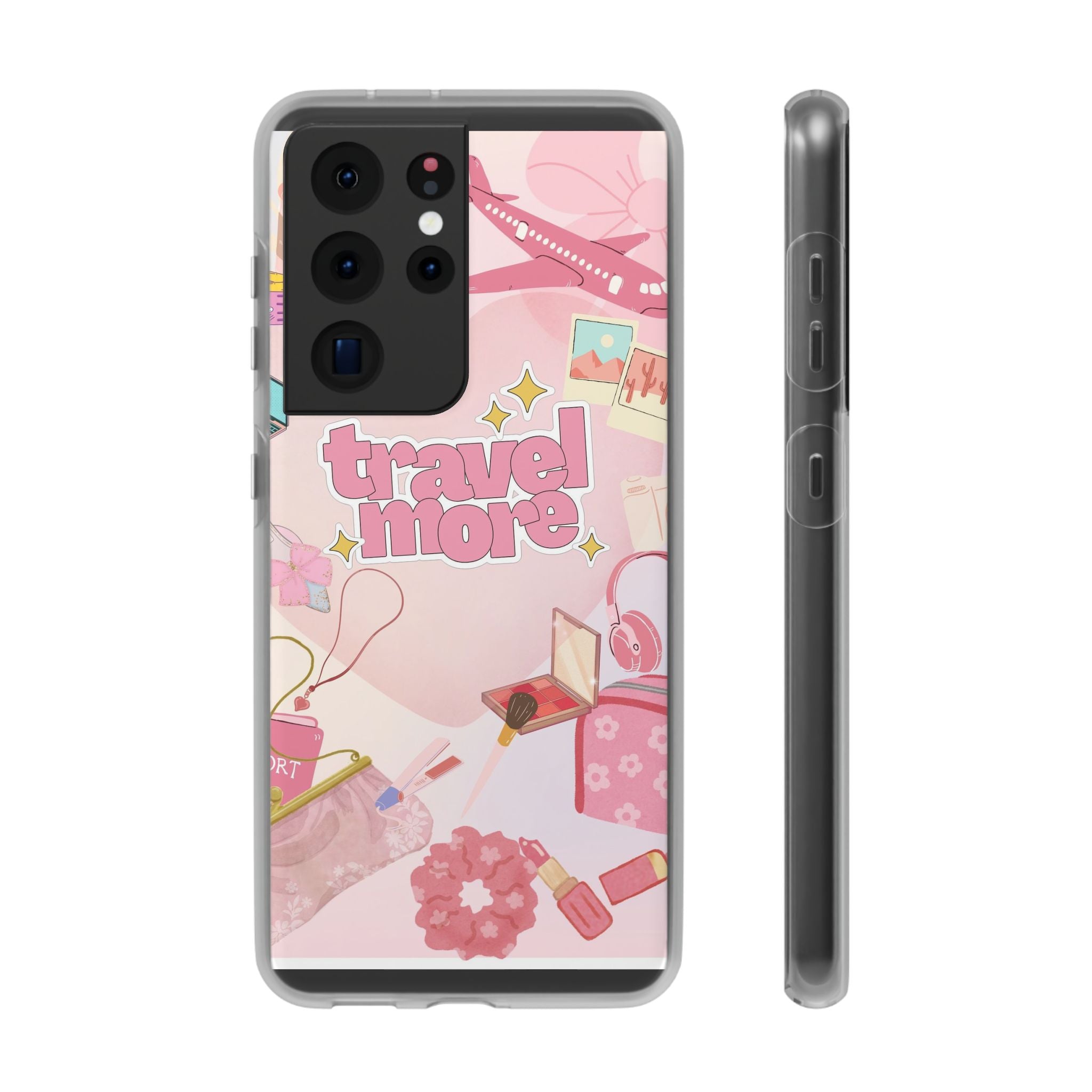 Travel More Pink Phone Case — Cute Airplane & Luggage Flexi Case