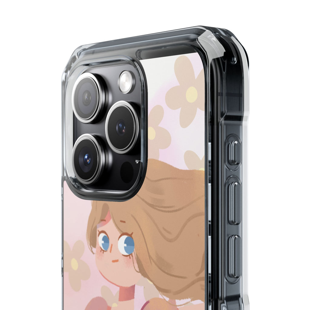 Clear Magnetic Phone Case — Pastel Girl Floral Design