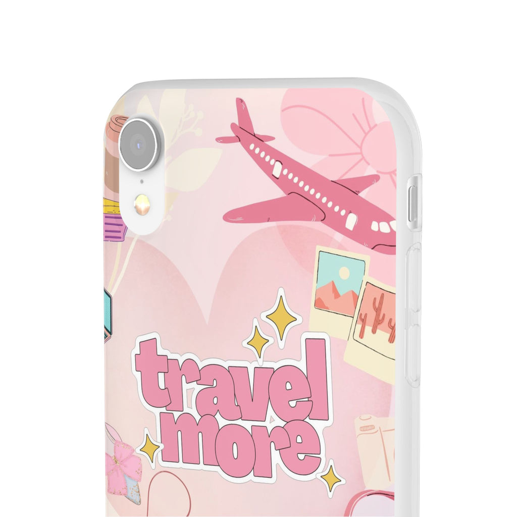 Travel More Pink Phone Case — Cute Airplane & Luggage Flexi Case