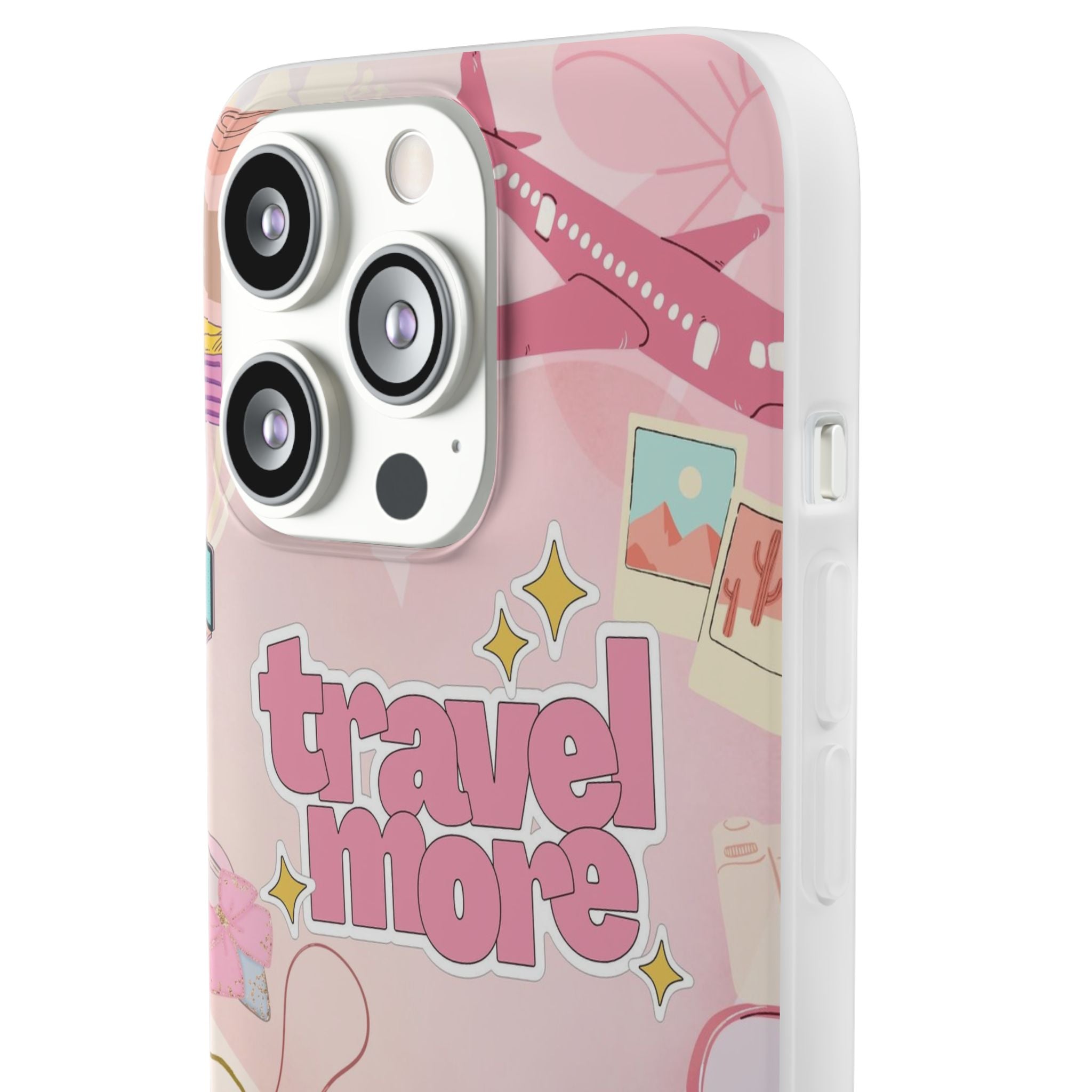 Travel More Pink Phone Case — Cute Airplane & Luggage Flexi Case