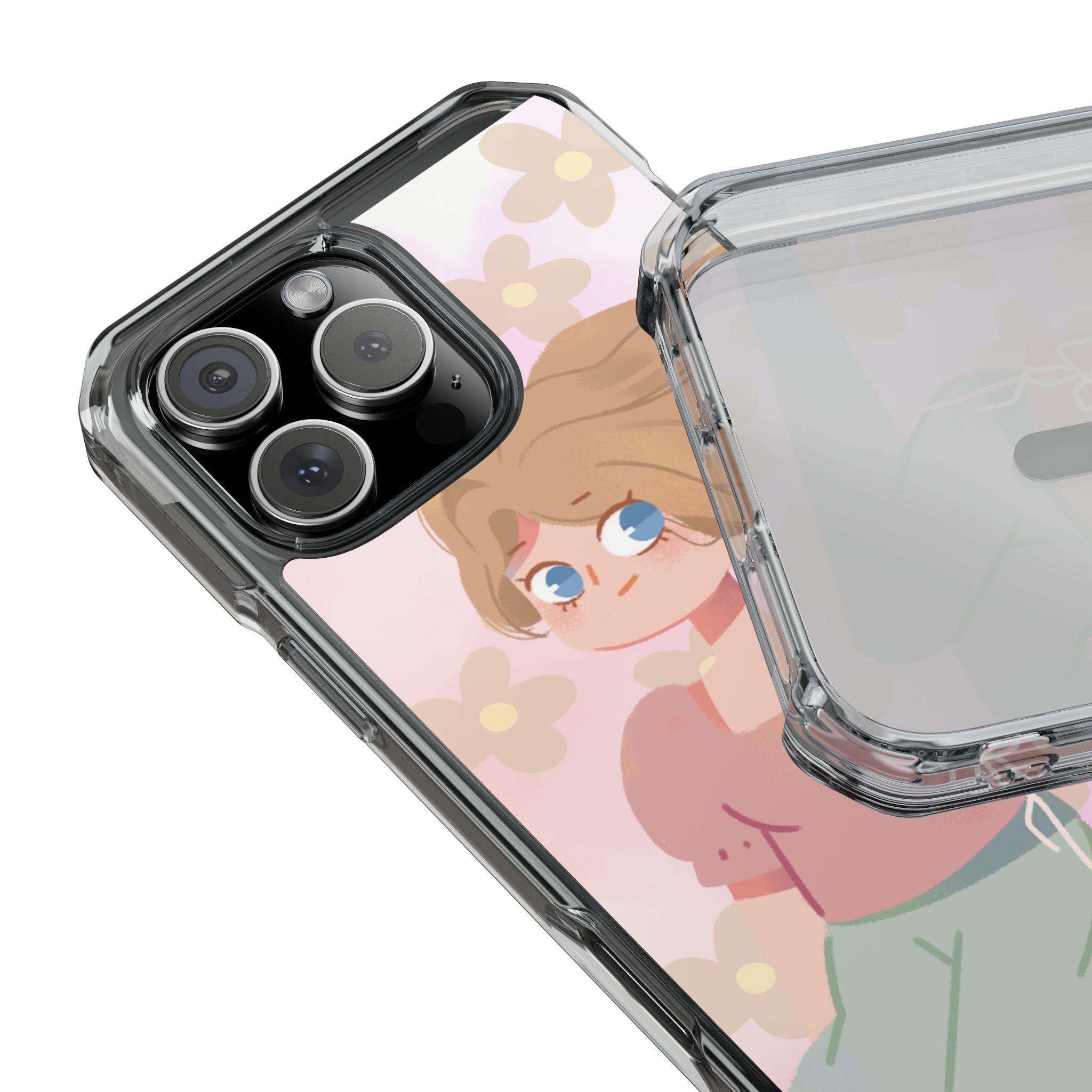 Clear Magnetic Phone Case — Pastel Girl Floral Design