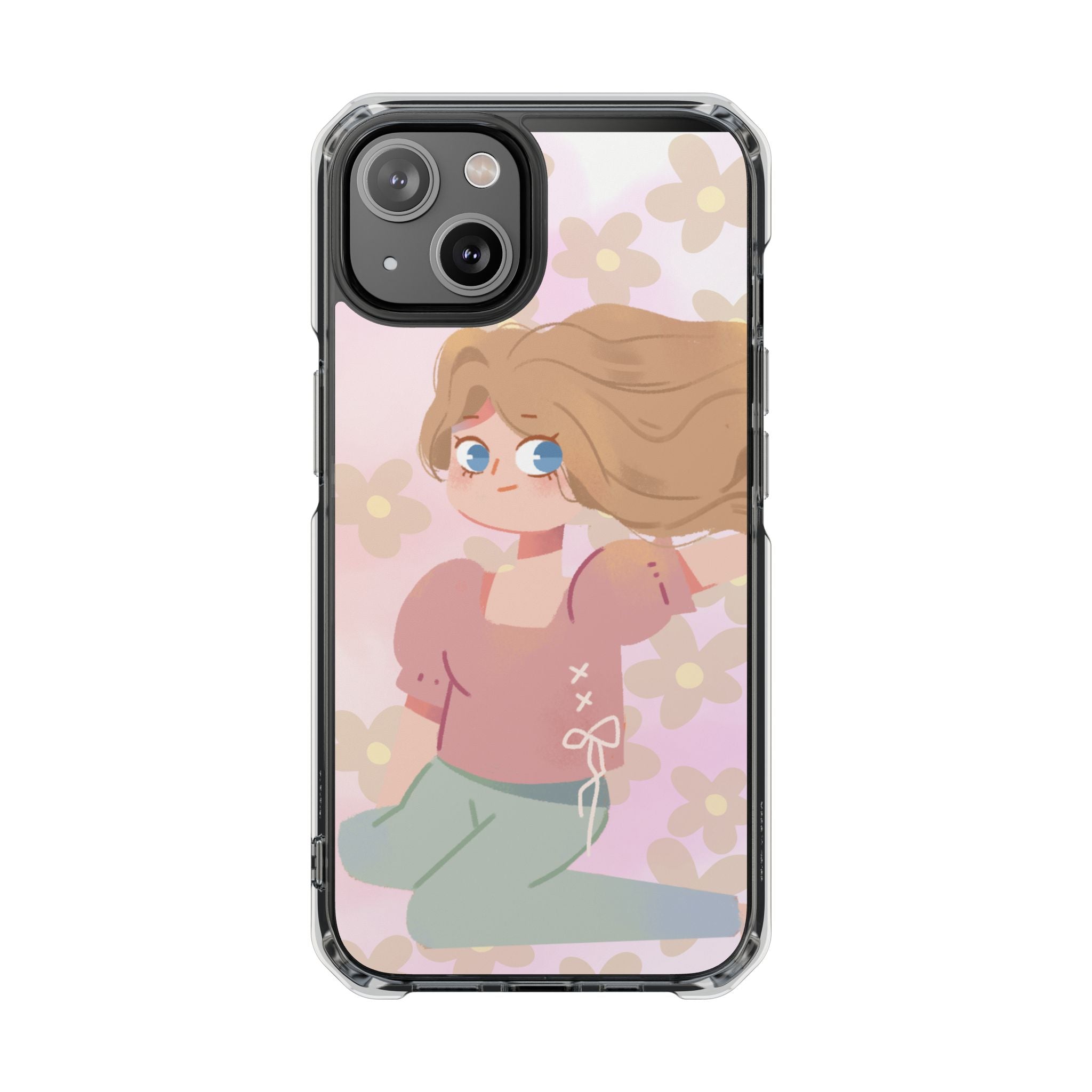 Clear Magnetic Phone Case — Pastel Girl Floral Design