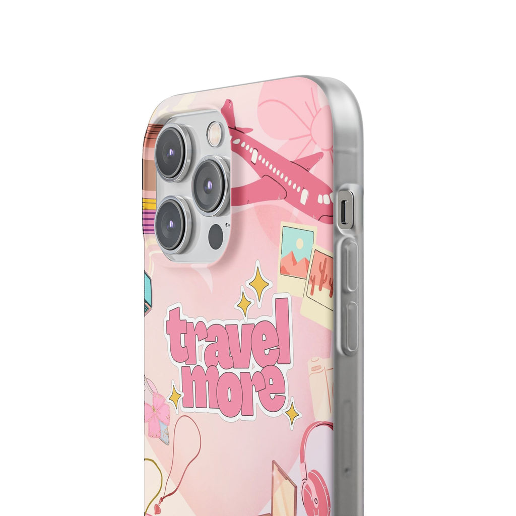 Travel More Pink Phone Case — Cute Airplane & Luggage Flexi Case