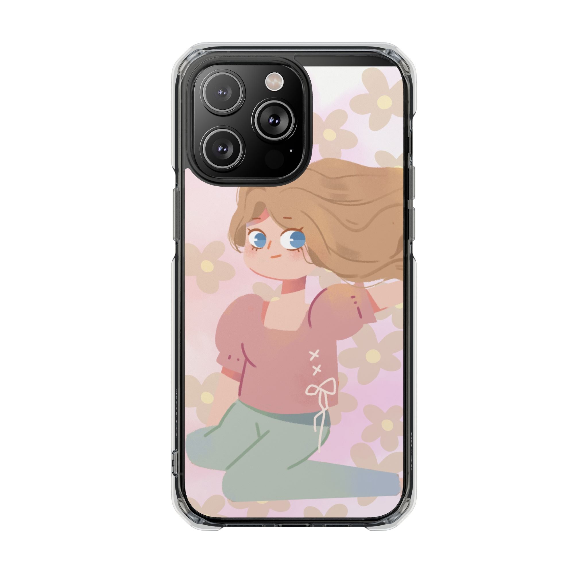 Clear Magnetic Phone Case — Pastel Girl Floral Design