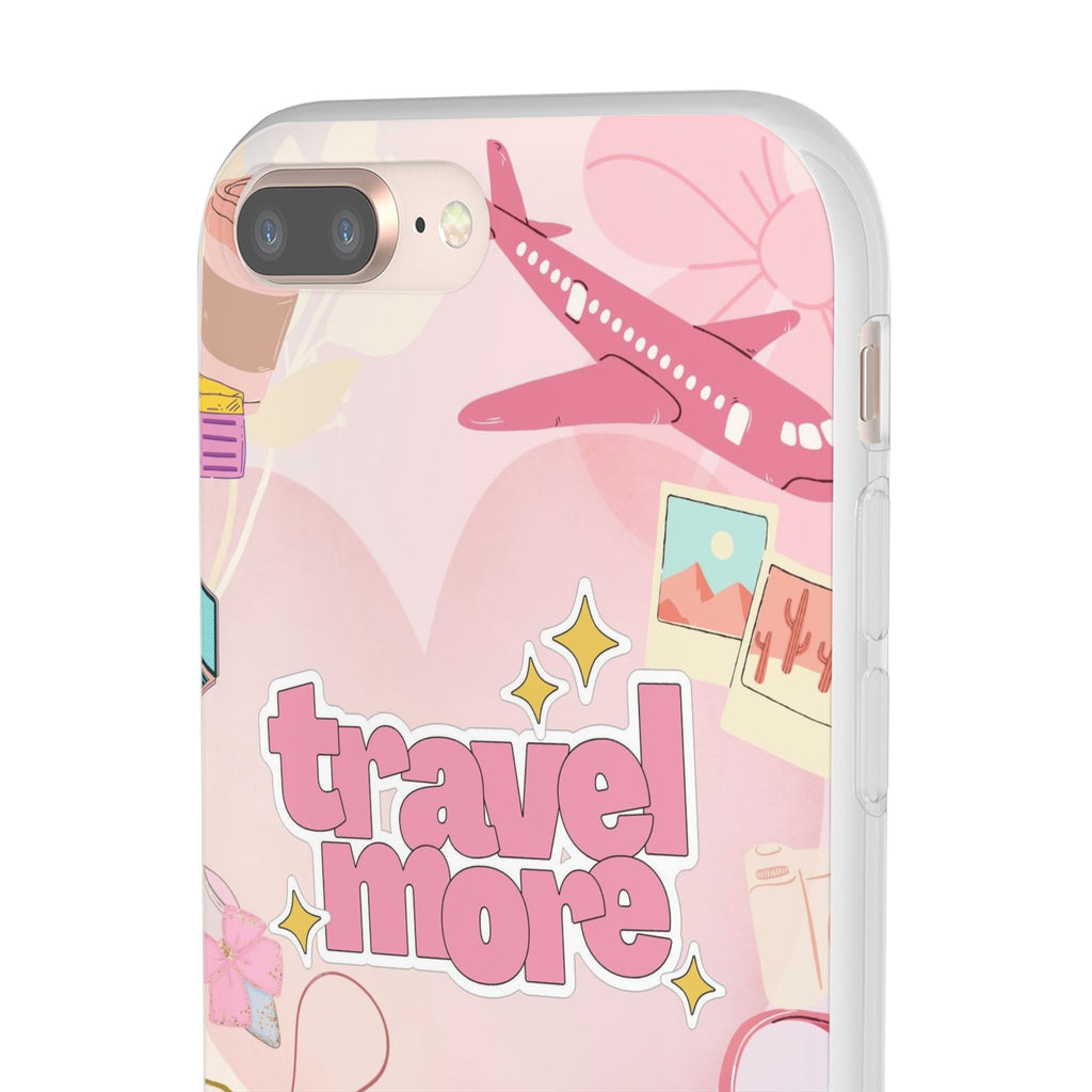 Travel More Pink Phone Case — Cute Airplane & Luggage Flexi Case