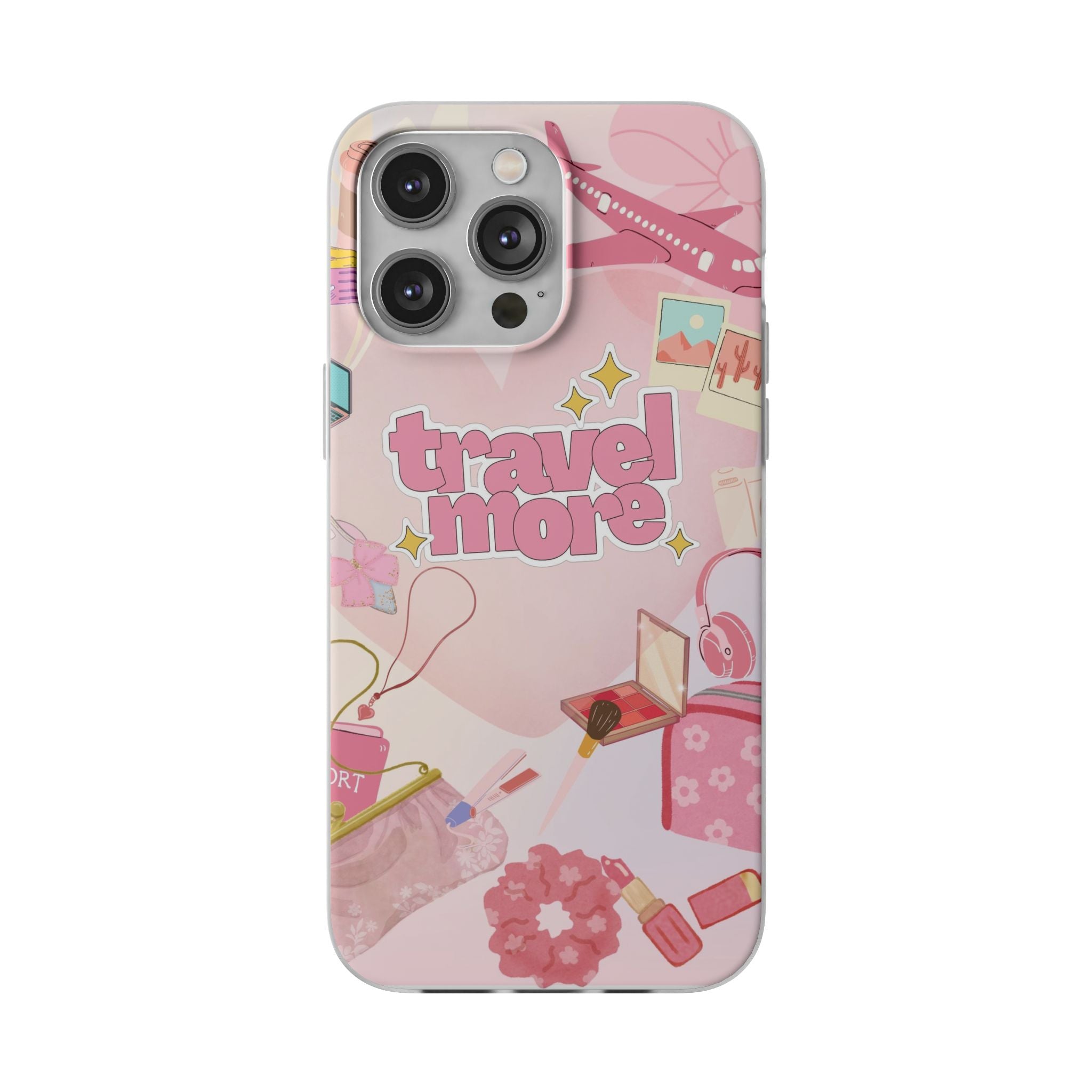 Travel More Pink Phone Case — Cute Airplane & Luggage Flexi Case