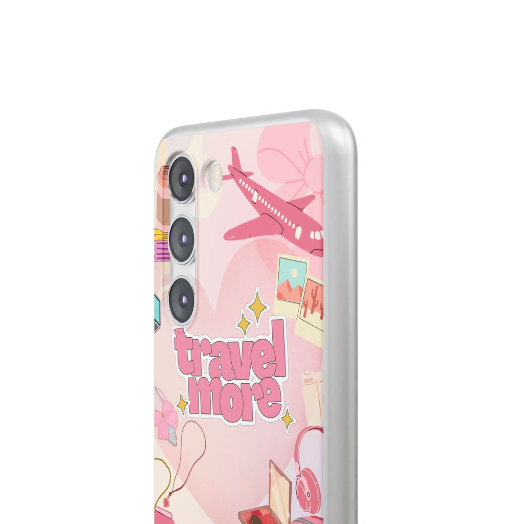 Travel More Pink Phone Case — Cute Airplane & Luggage Flexi Case