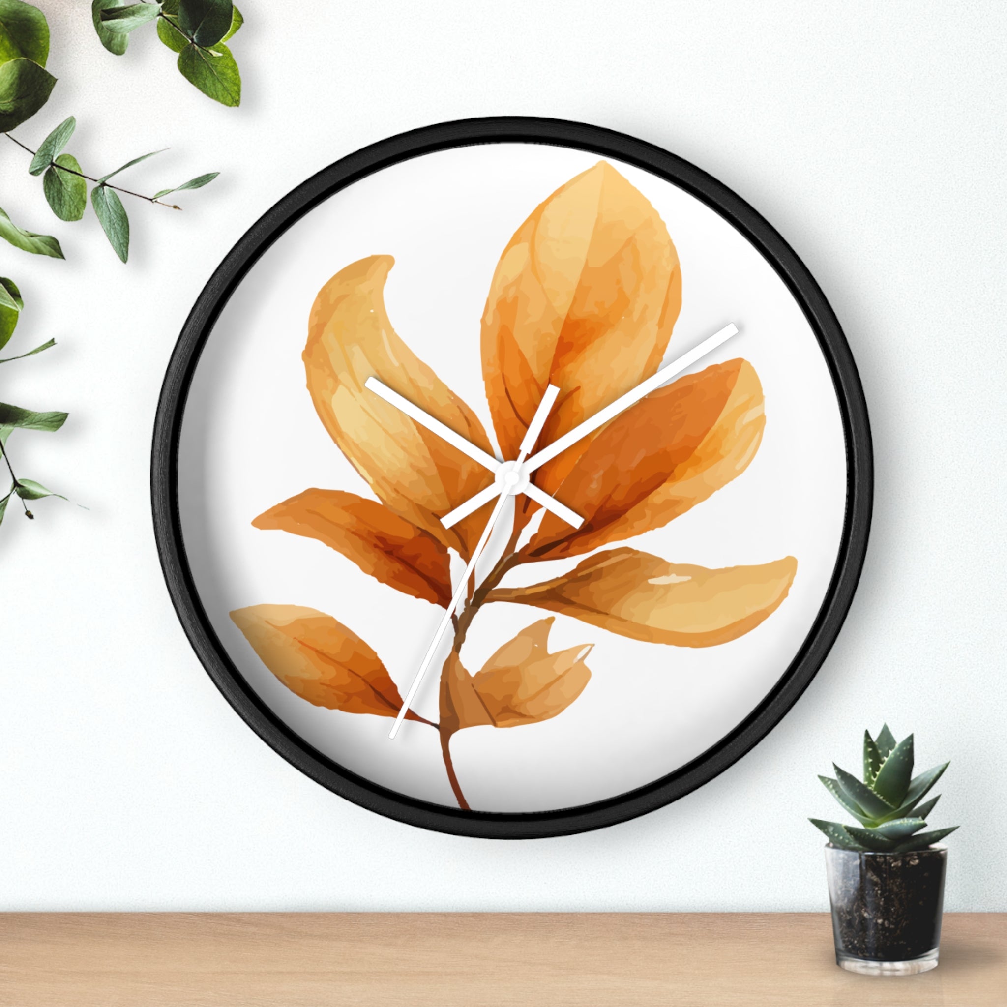 Autumn Watercolor Foliage Wall Clock