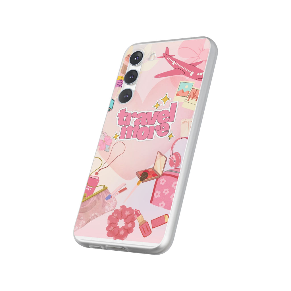 Travel More Pink Phone Case — Cute Airplane & Luggage Flexi Case