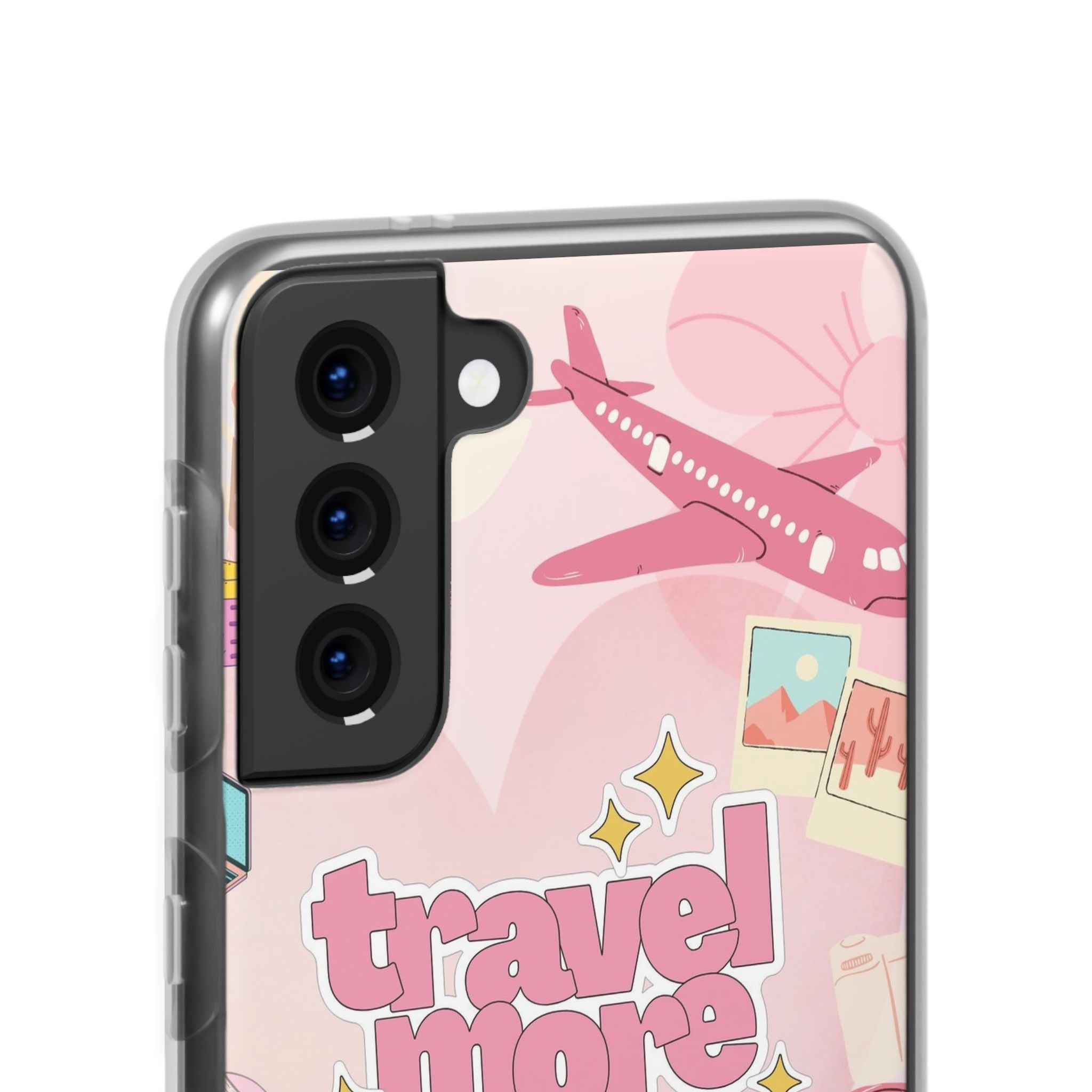 Travel More Pink Phone Case — Cute Airplane & Luggage Flexi Case
