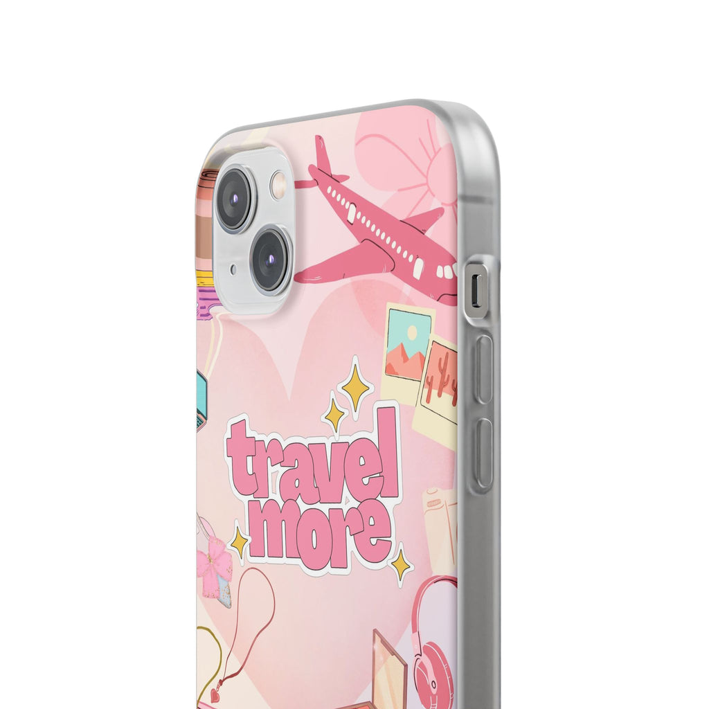 Travel More Pink Phone Case — Cute Airplane & Luggage Flexi Case