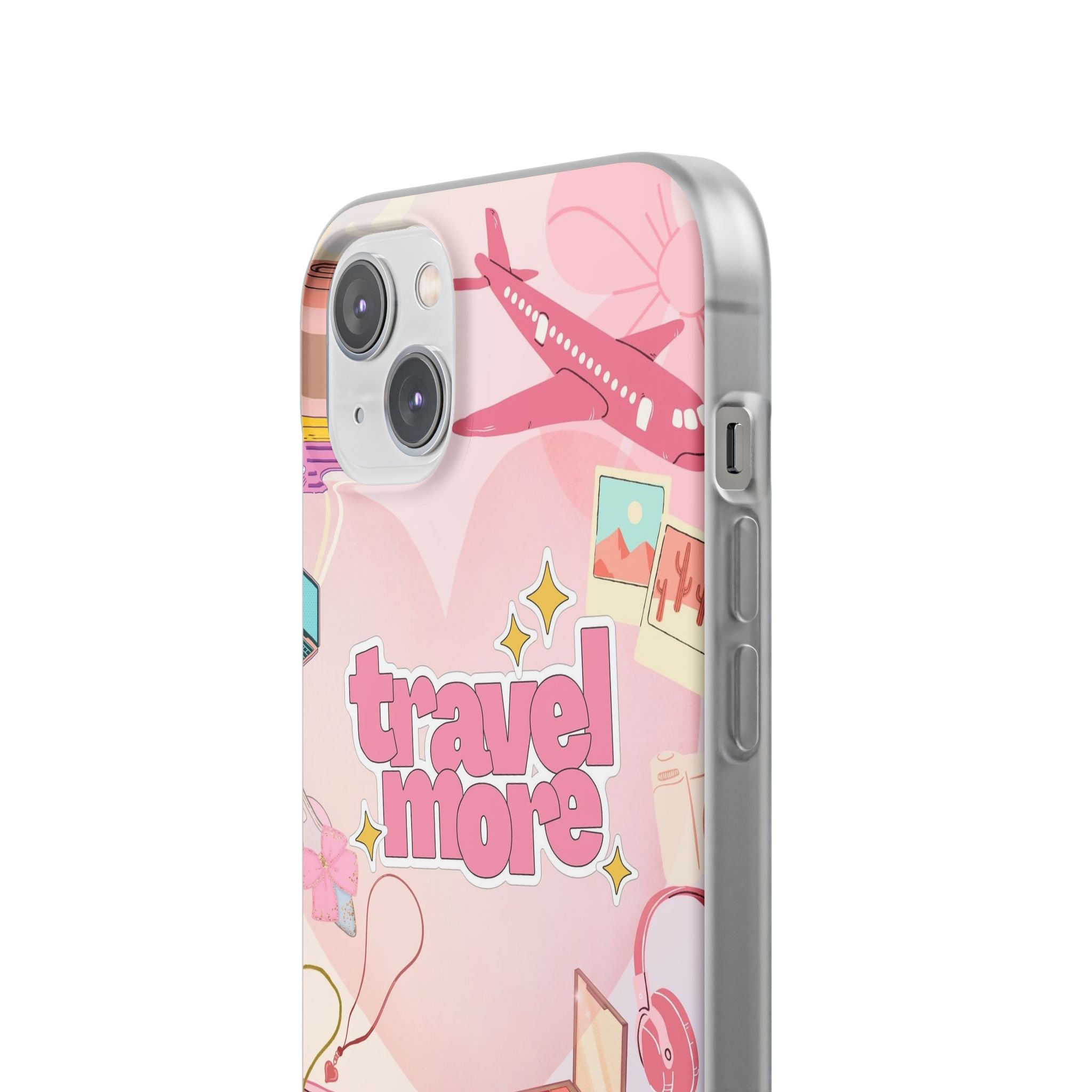 Travel More Pink Phone Case — Cute Airplane & Luggage Flexi Case