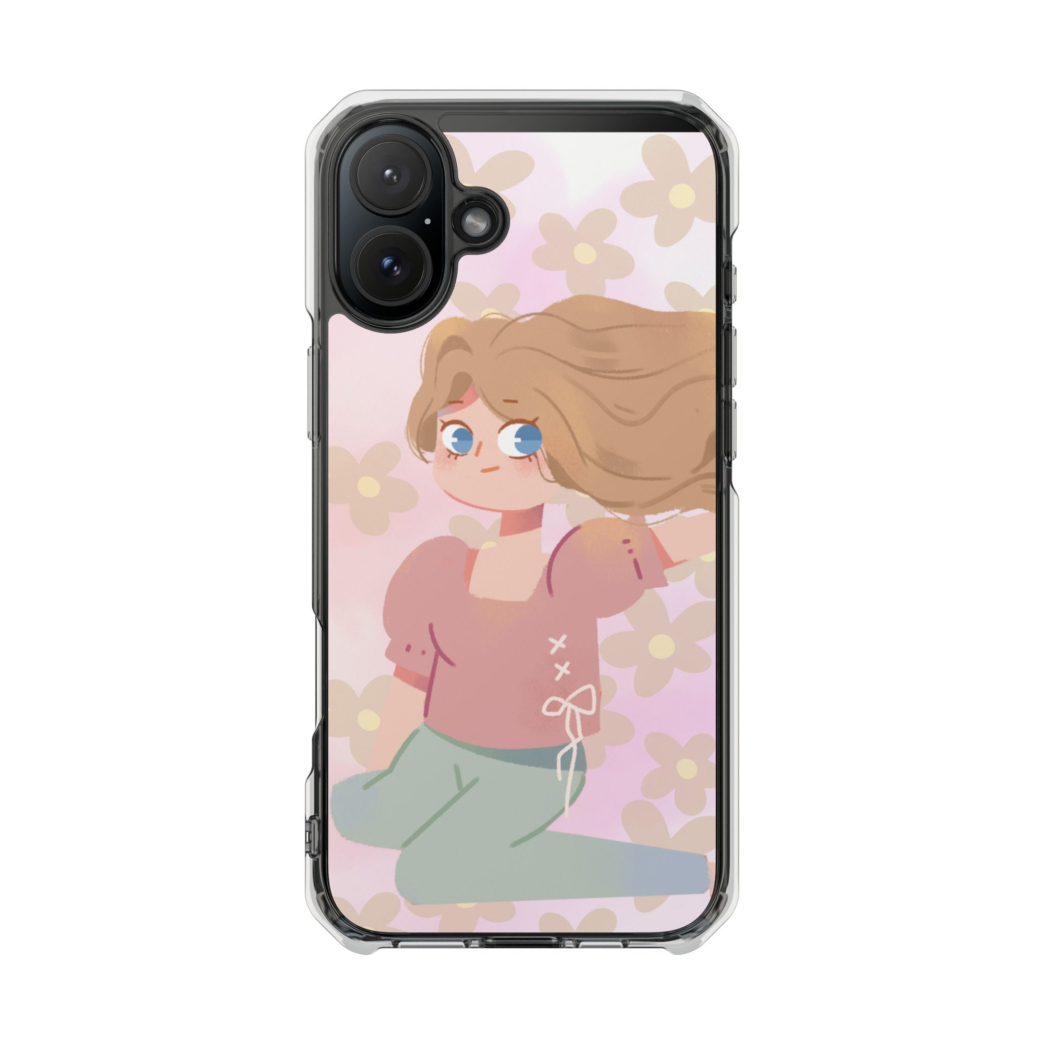 Clear Magnetic Phone Case — Pastel Girl Floral Design