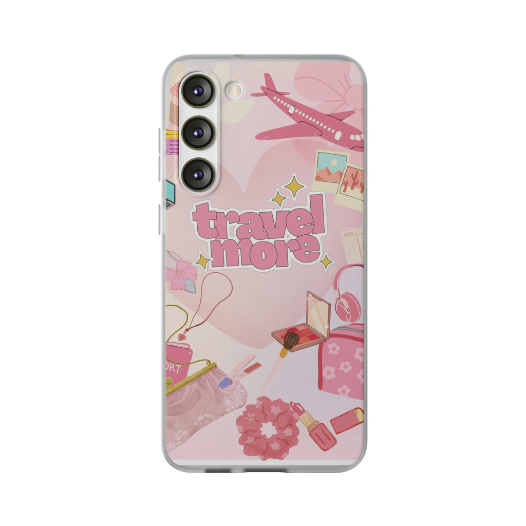 Travel More Pink Phone Case — Cute Airplane & Luggage Flexi Case