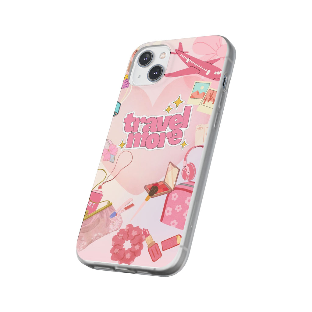 Travel More Pink Phone Case — Cute Airplane & Luggage Flexi Case