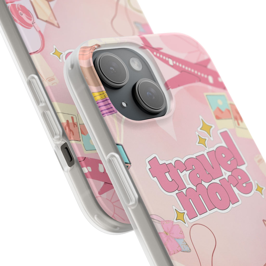 Travel More Pink Phone Case — Cute Airplane & Luggage Flexi Case