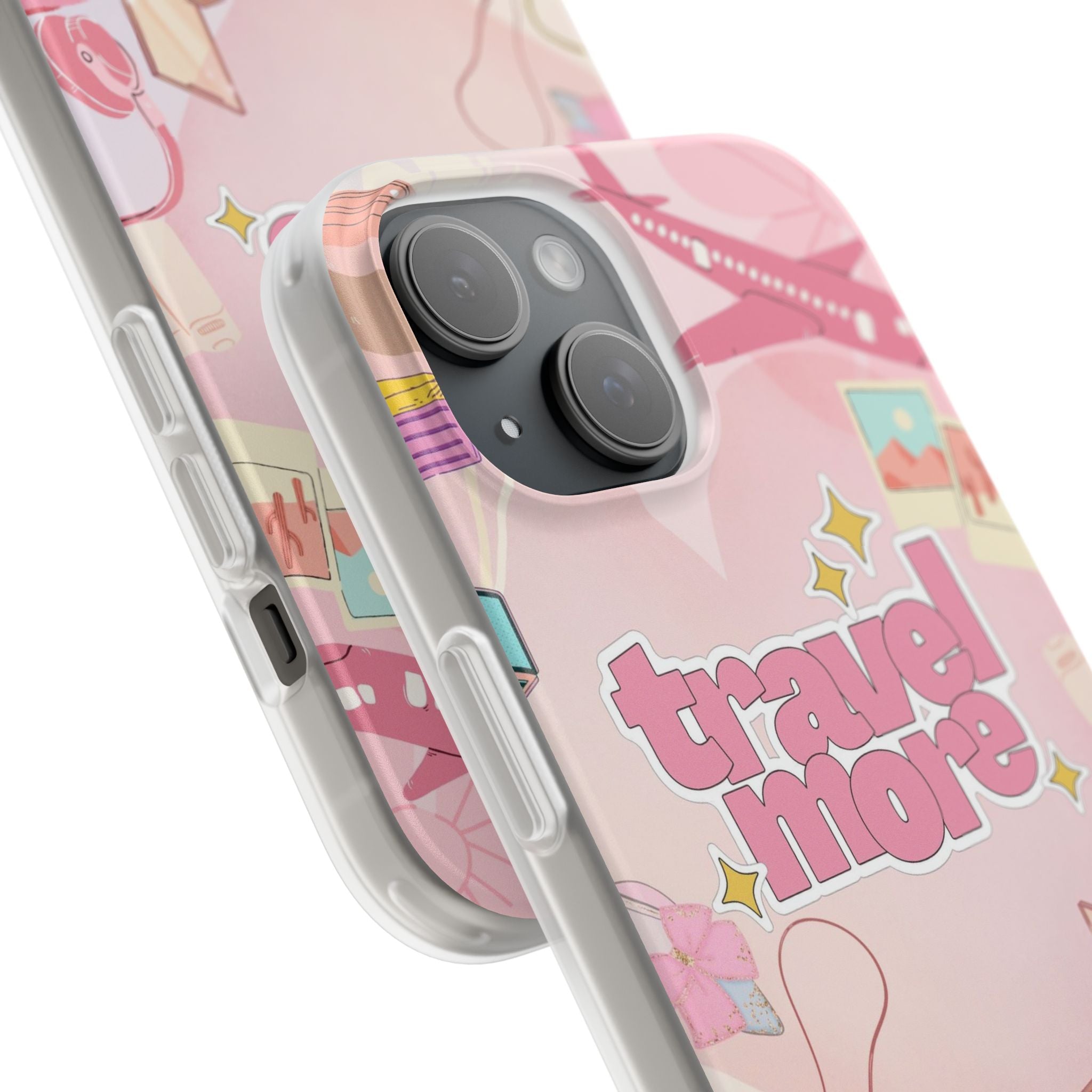 Travel More Pink Phone Case — Cute Airplane & Luggage Flexi Case